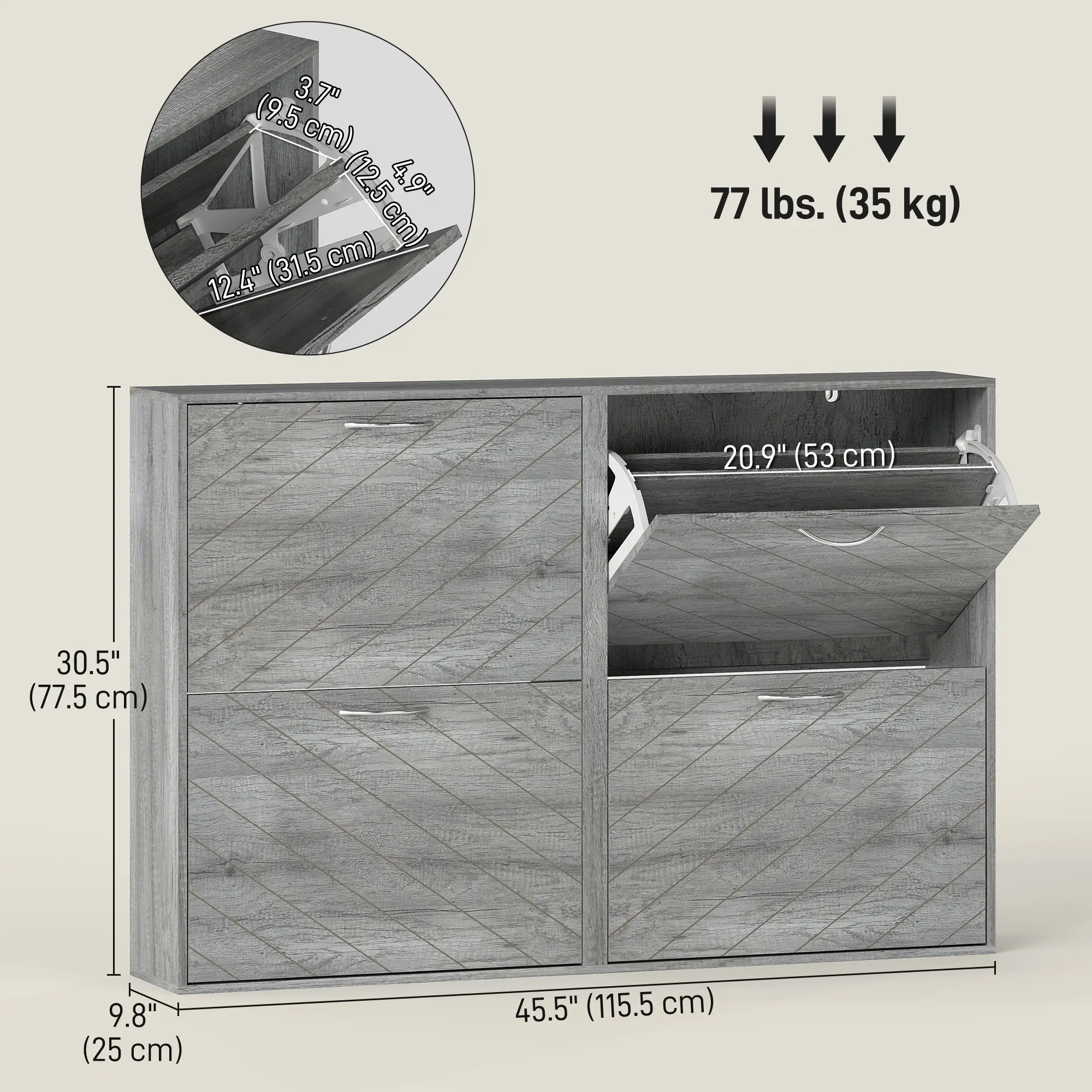 Shoe Storage Cabinet, 4 Flip Drawers, Narrow Slim, 12 Pair Organizer, Grey - Image 3
