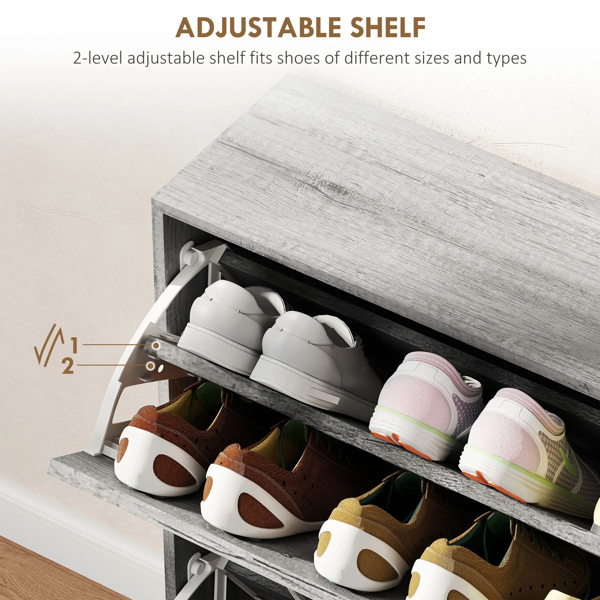 Shoe Storage Cabinet, 4 Flip Drawers, Narrow Slim, 12 Pair Organizer, Grey - Image 5