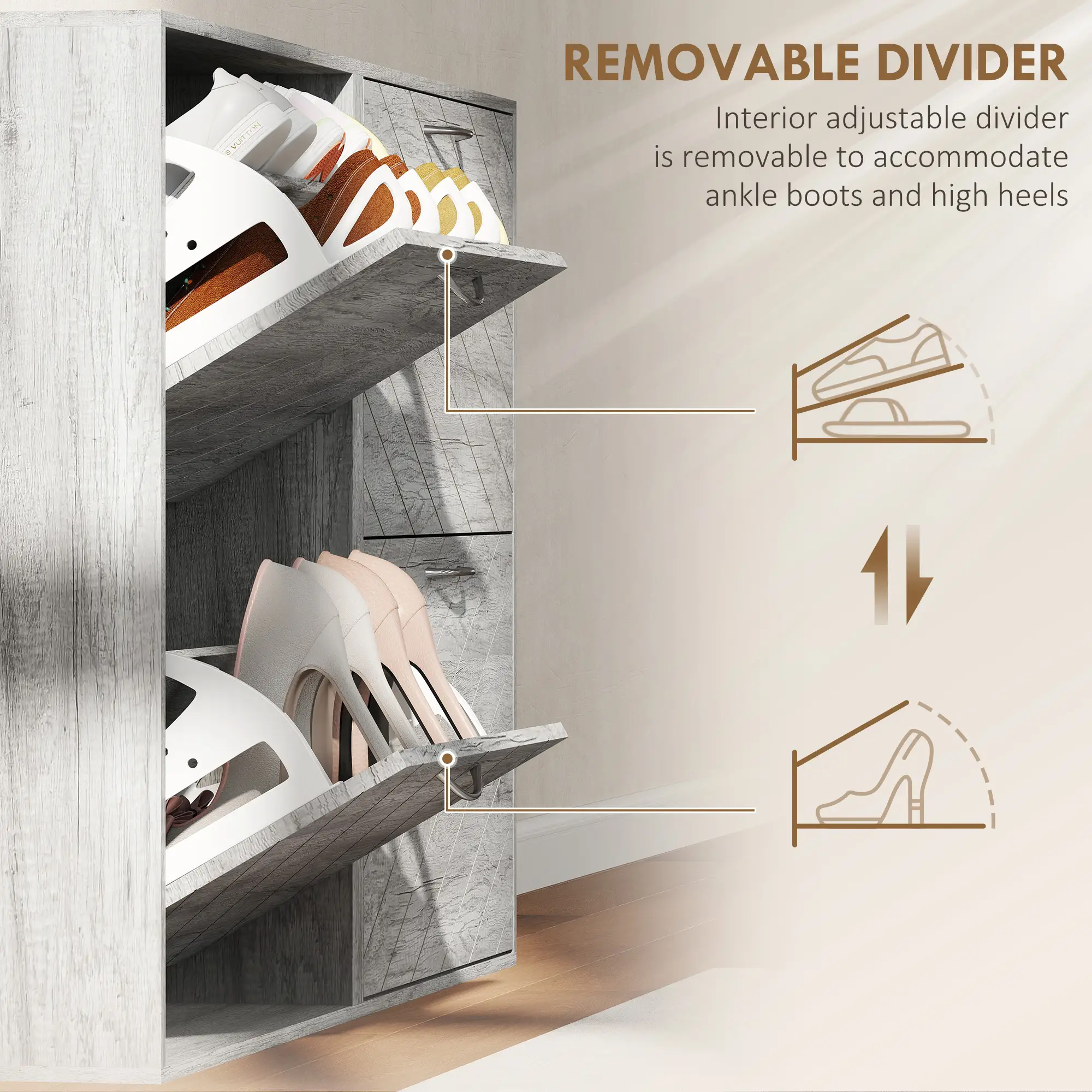 Shoe Storage Cabinet, 4 Flip Drawers, Narrow Slim, 12 Pair Organizer, Grey - Image 6