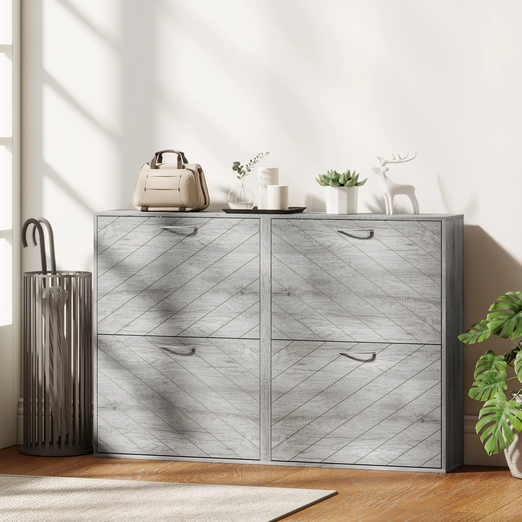 Shoe Storage Cabinet, 4 Flip Drawers, Narrow Slim, 12 Pair Organizer, Grey - Image 8