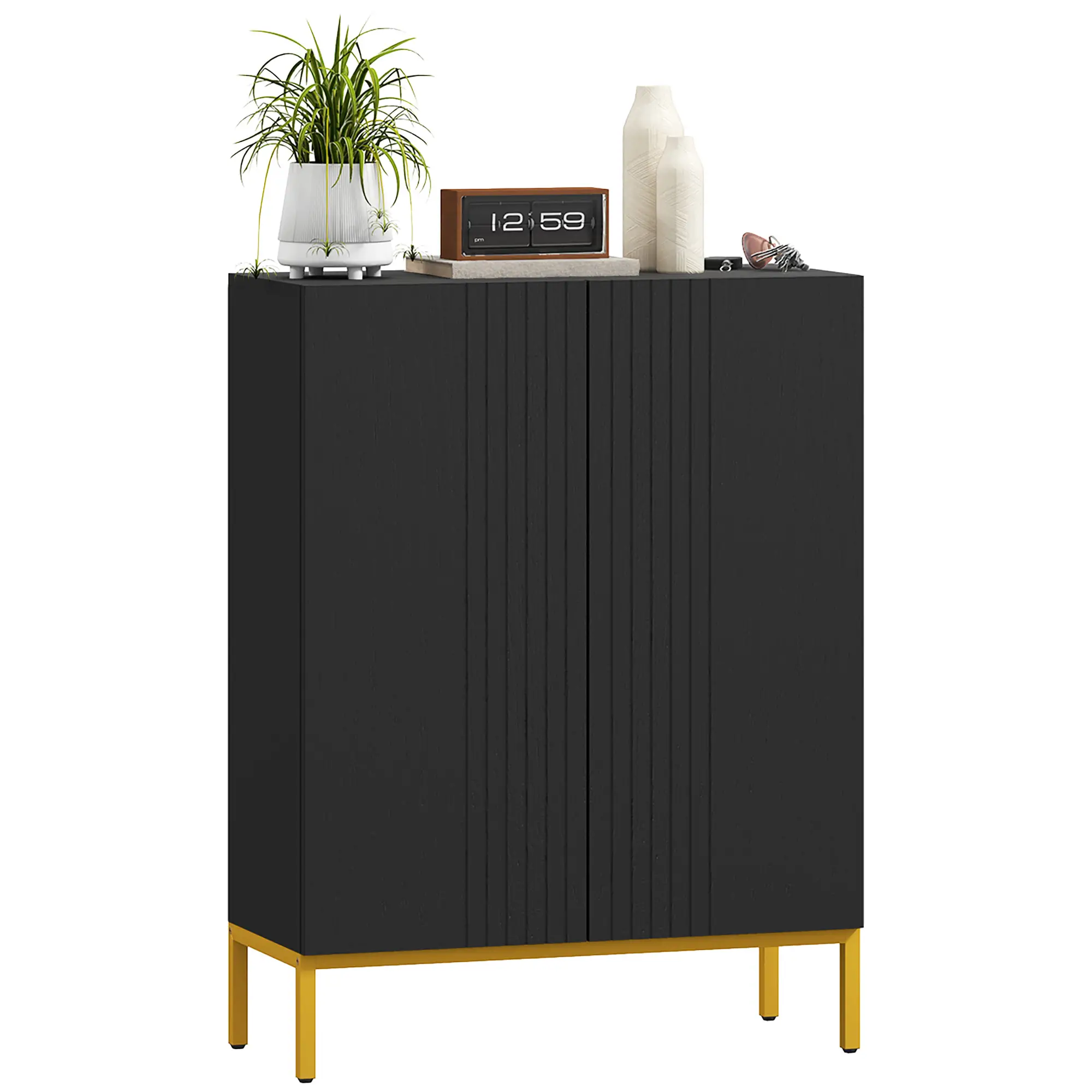 Shoe Storage Cabinet, Adjustable Shelves, Soft-Close Hinges, 15-20 Pairs, Black - Image 11