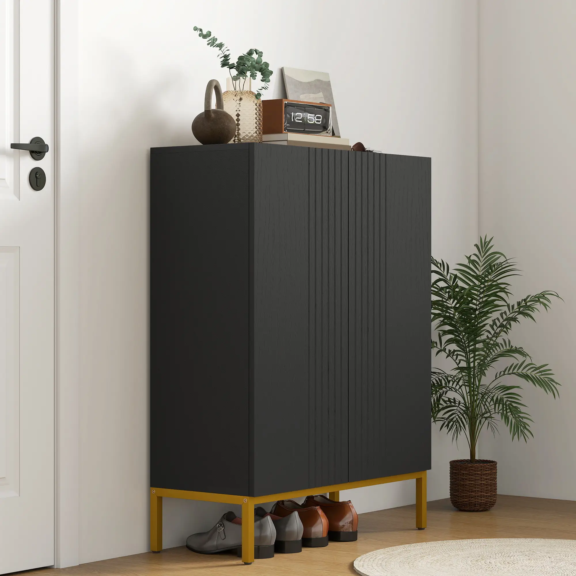 Shoe Storage Cabinet, Adjustable Shelves, Soft-Close Hinges, 15-20 Pairs, Black - Image 9