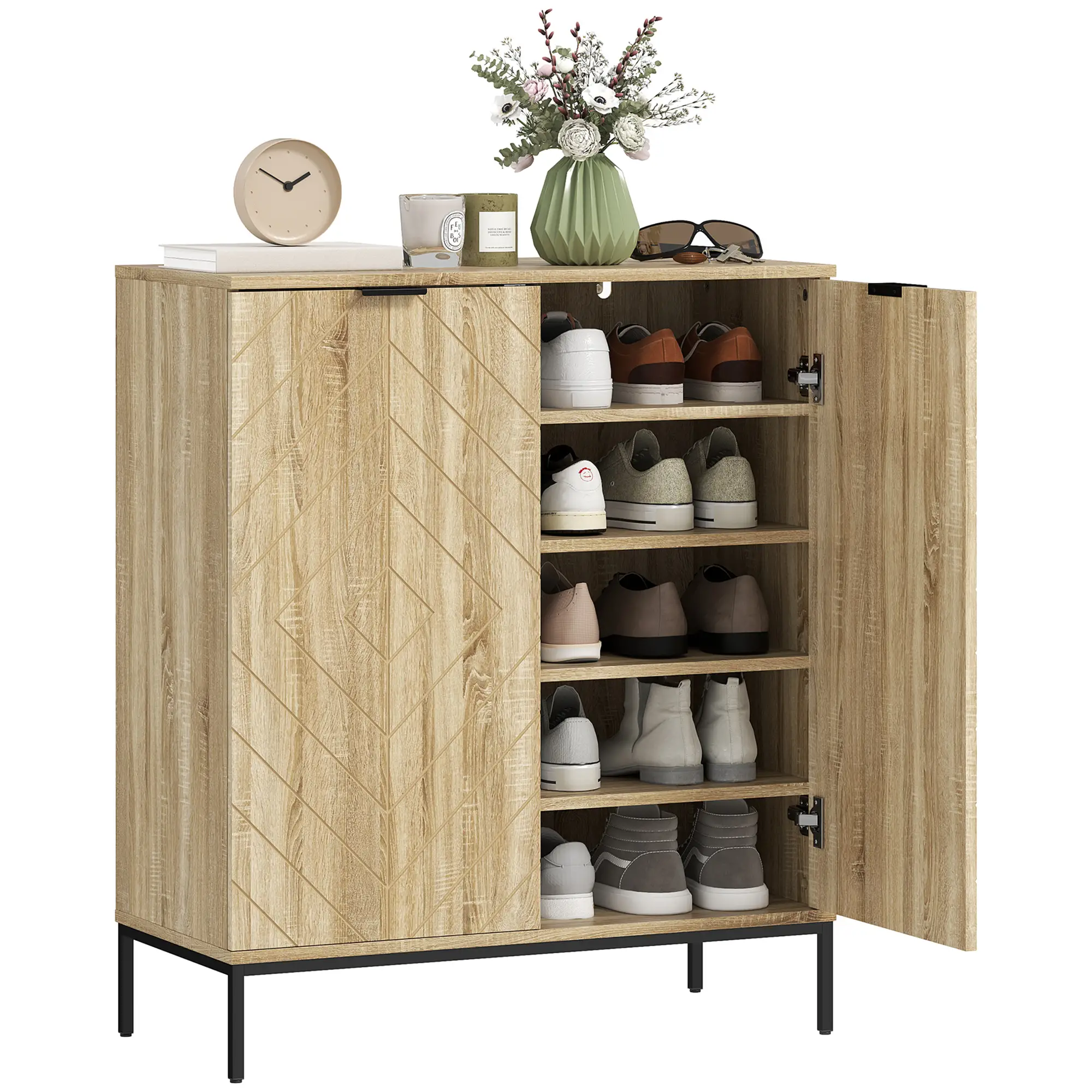 Shoe Storage Cabinet for 15 Pairs, Adjustable Shelves, Oak - Image 11