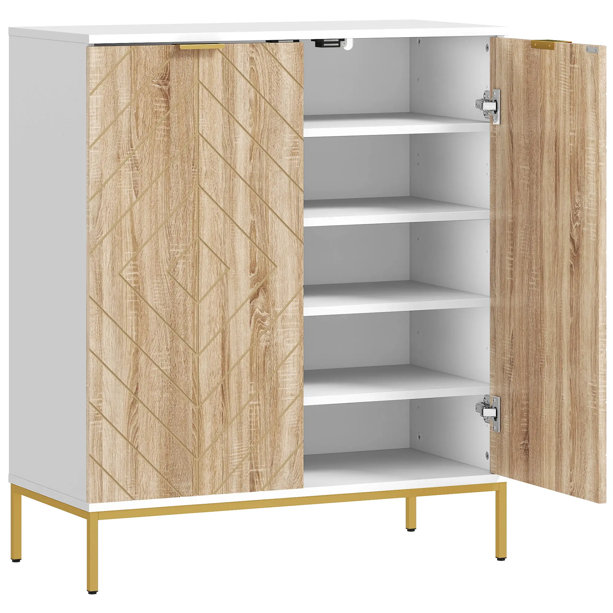 Shoe Storage Cabinet for 15 Pairs, Adjustable Shelves, White