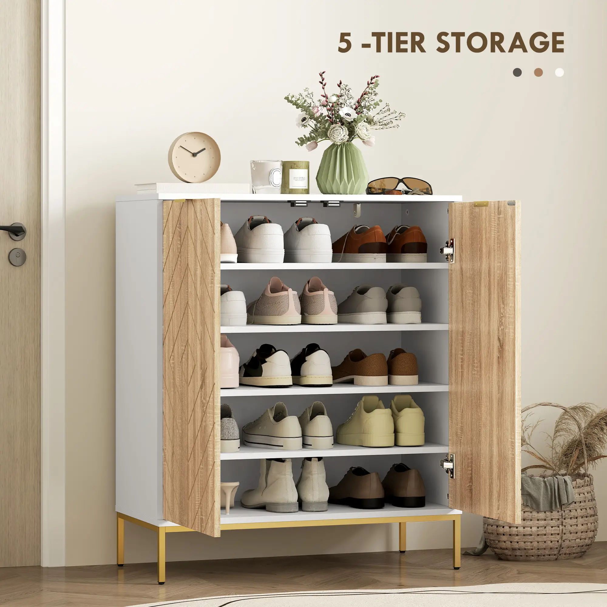 Shoe Storage Cabinet for 15 Pairs, Adjustable Shelves, White - Image 4