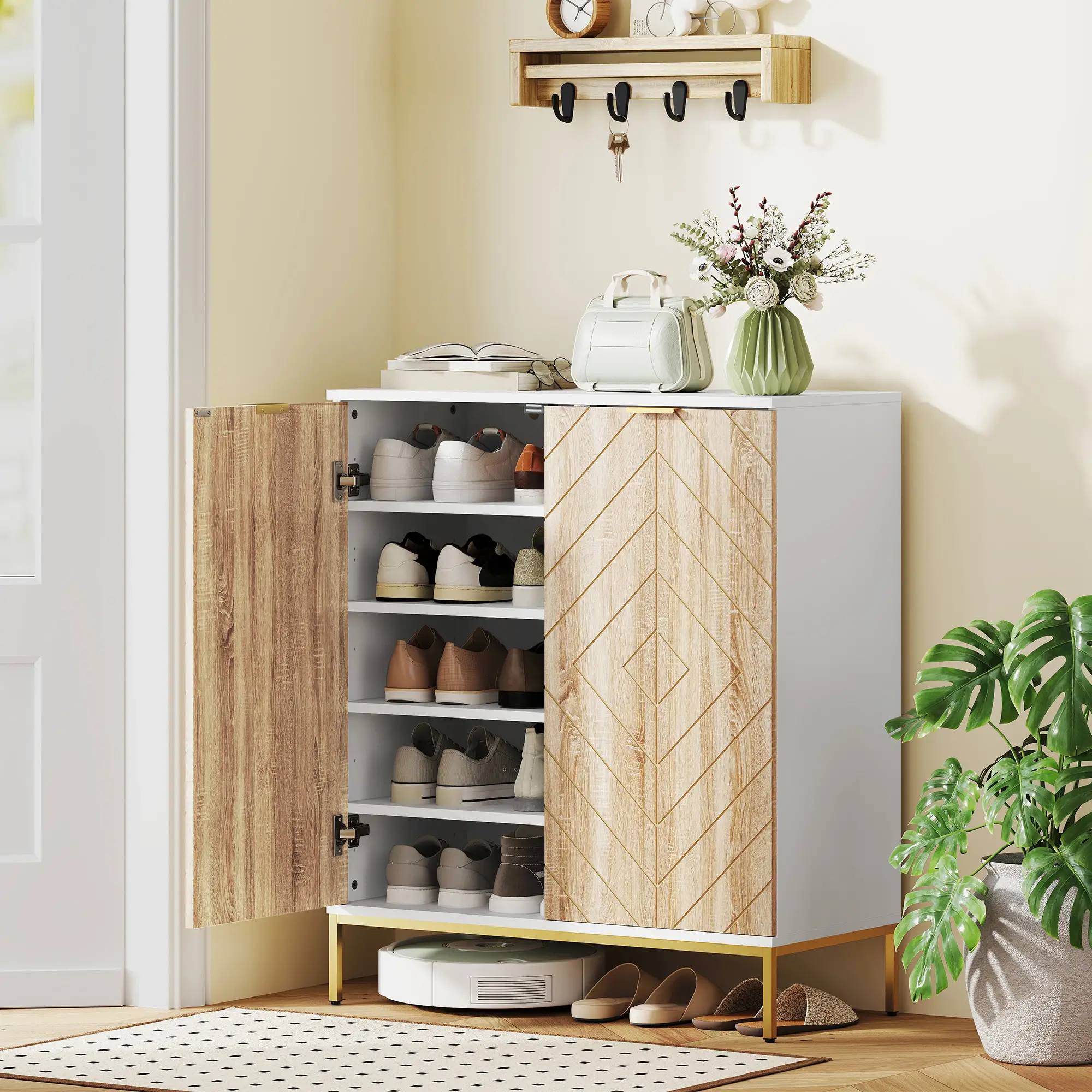 Shoe Storage Cabinet for 15 Pairs, Adjustable Shelves, White - Image 7