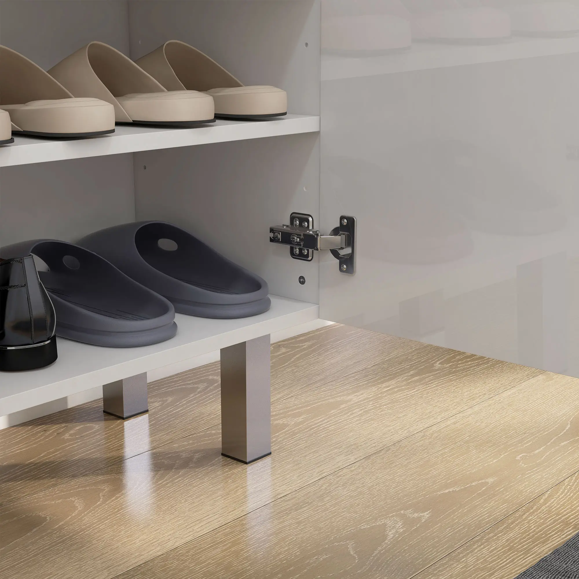 Shoe Storage Cabinet, Soft-Close Hinges, Adjustable Shelves, Holds 15-20 Pairs, High Gloss, White - Image 10