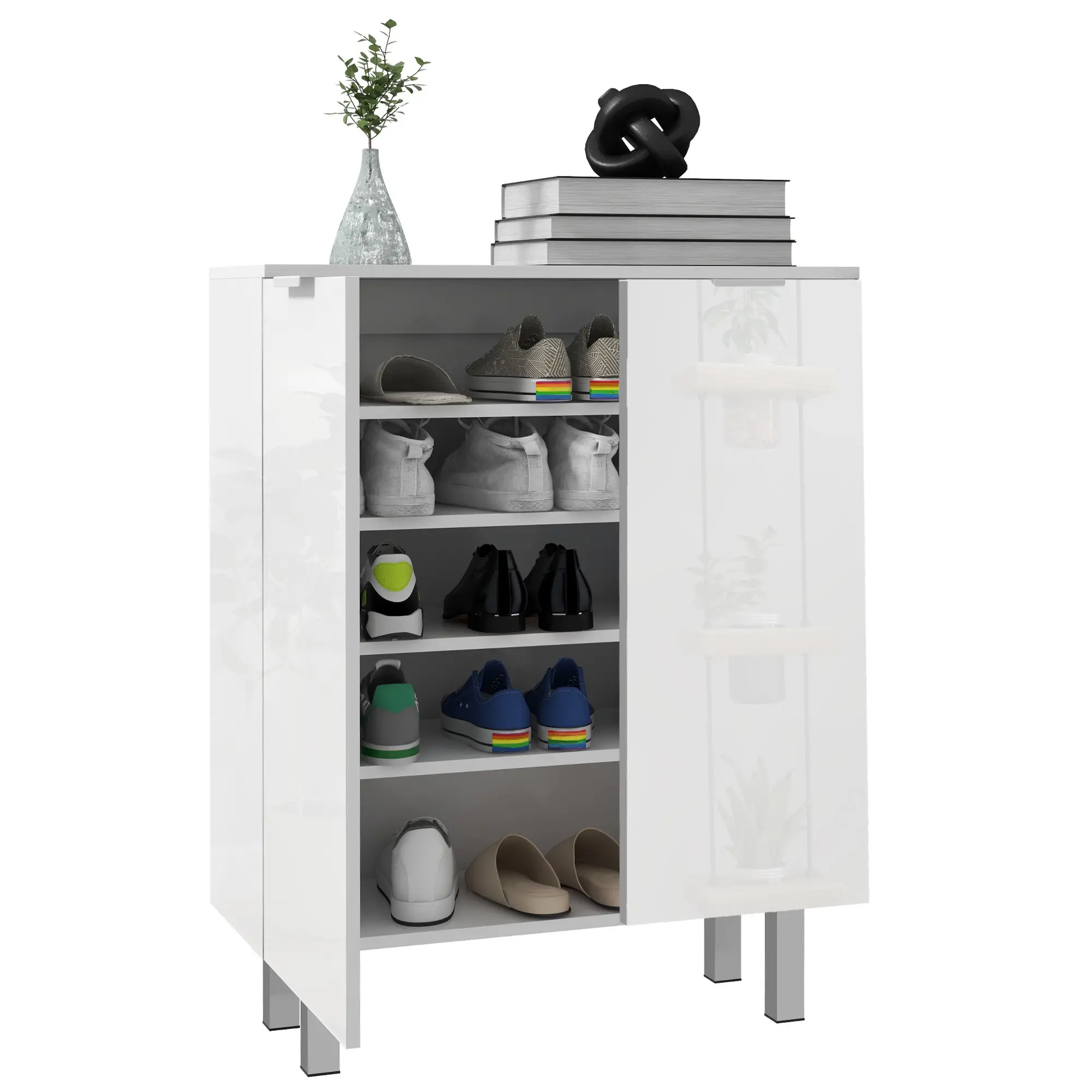 Shoe Storage Cabinet, Soft-Close Hinges, Adjustable Shelves, Holds 15-20 Pairs, High Gloss, White - Image 11