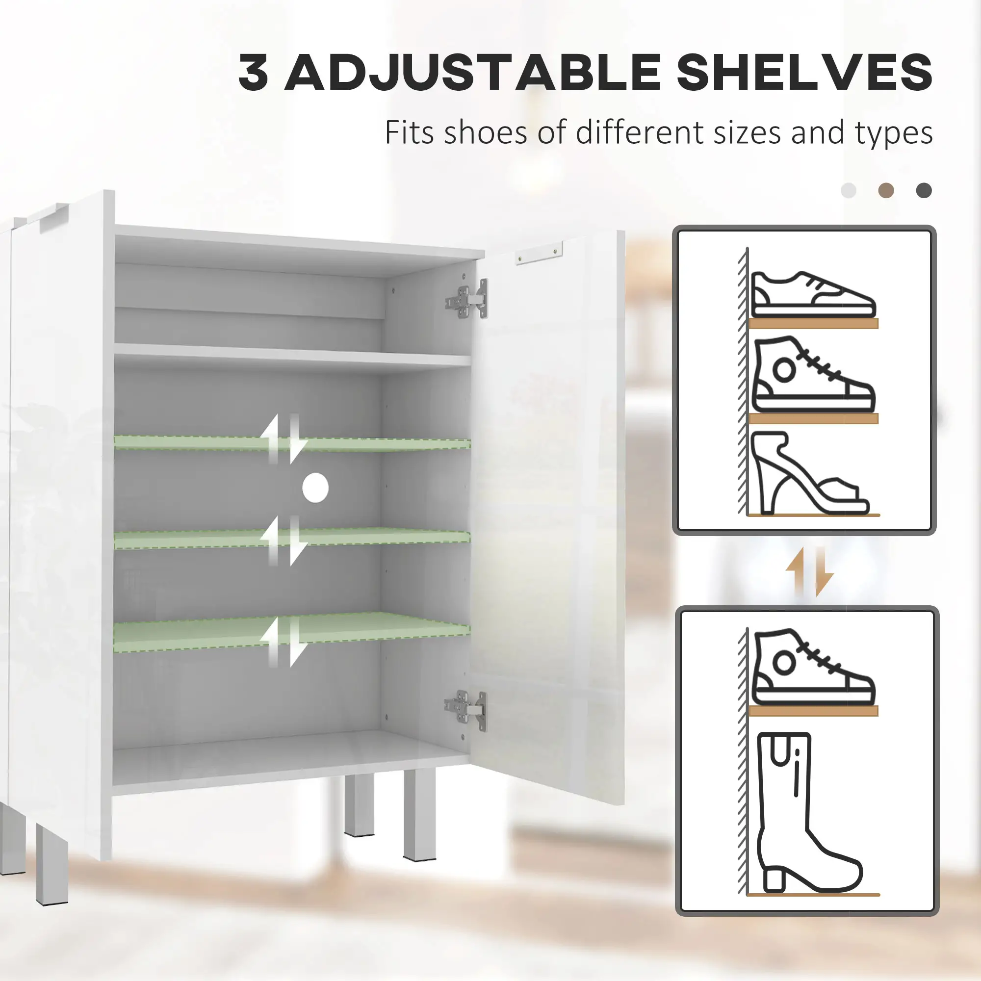 Shoe Storage Cabinet, Soft-Close Hinges, Adjustable Shelves, Holds 15-20 Pairs, High Gloss, White - Image 4