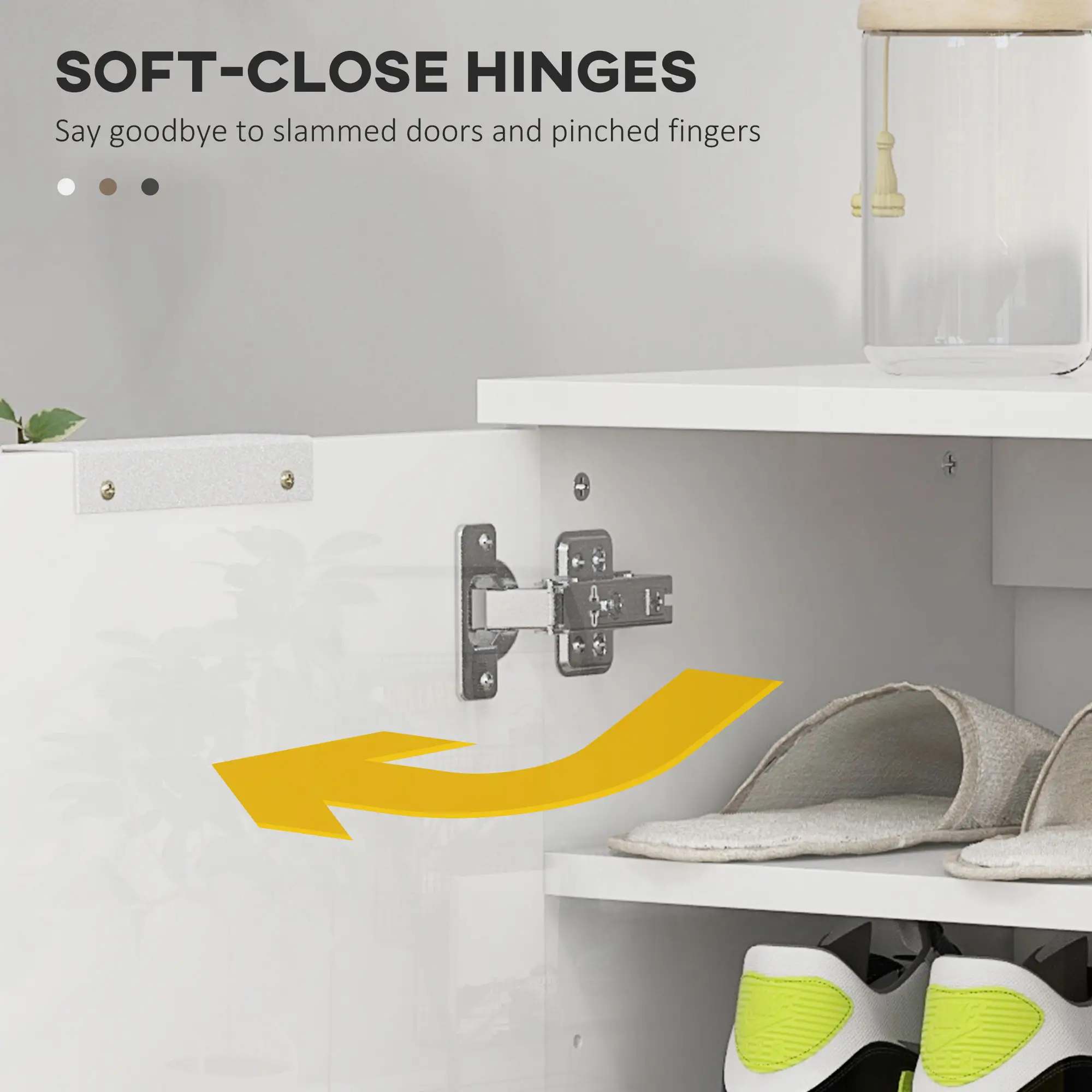 Shoe Storage Cabinet, Soft-Close Hinges, Adjustable Shelves, Holds 15-20 Pairs, High Gloss, White - Image 5