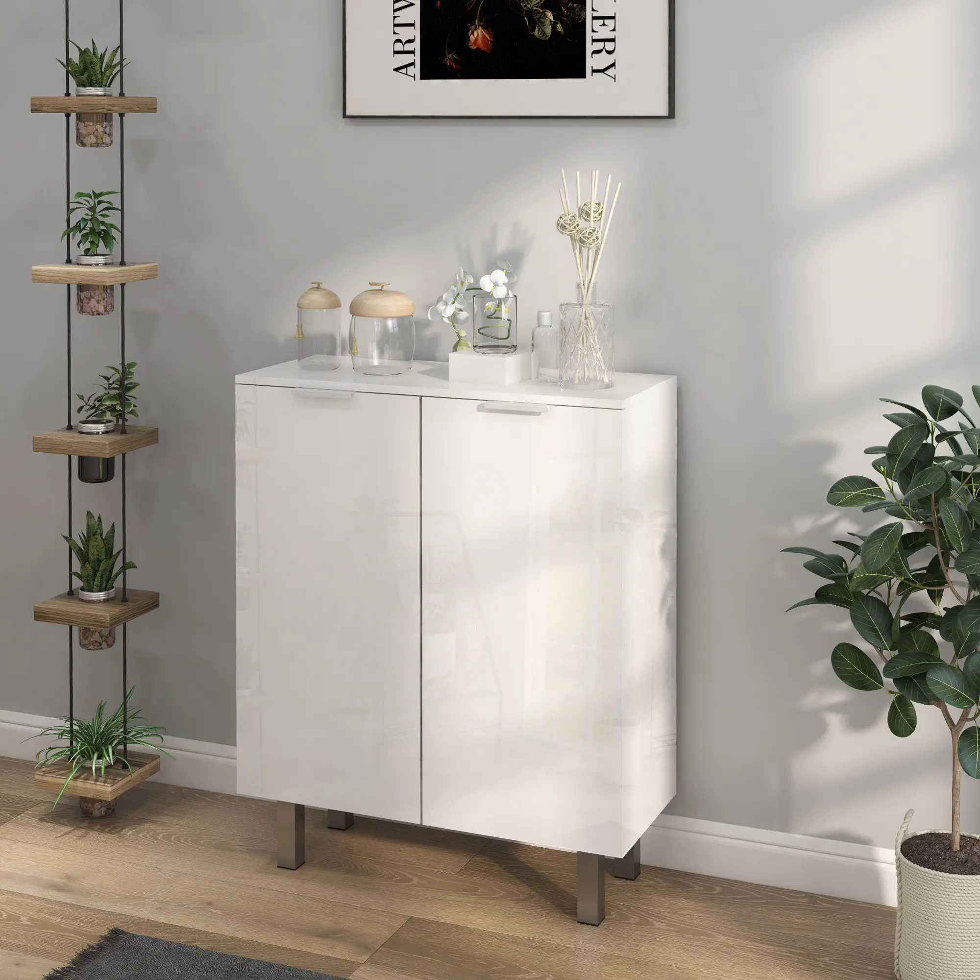 Shoe Storage Cabinet, Soft-Close Hinges, Adjustable Shelves, Holds 15-20 Pairs, High Gloss, White - Image 8