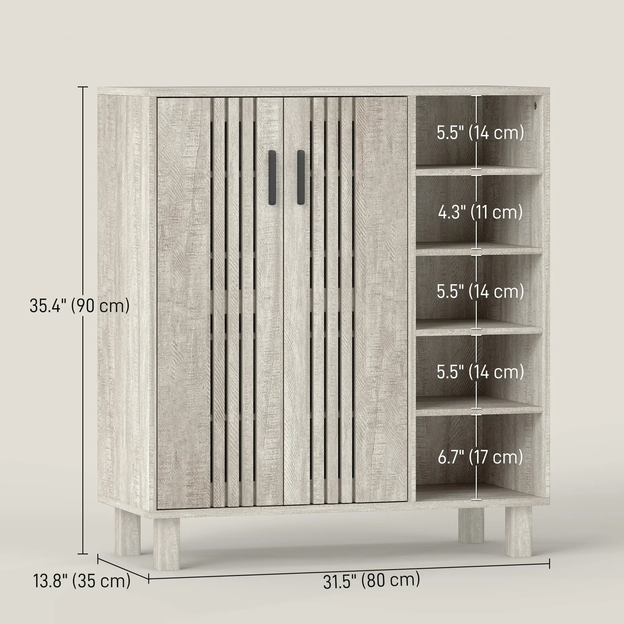 Shoe Storage with Double Doors, Open Shelves, 17 Pair, Light Grey - Image 3