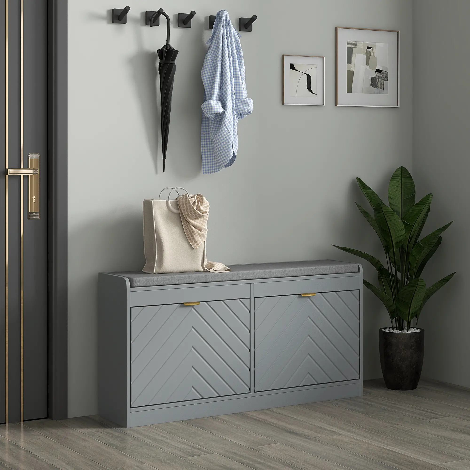 Shoe Storage with Seat, Upholstered Hallway Bench, Shoe Bench with 2 Flip Drawers and 4 Vents for 8 Pairs of Shoes - Image 8