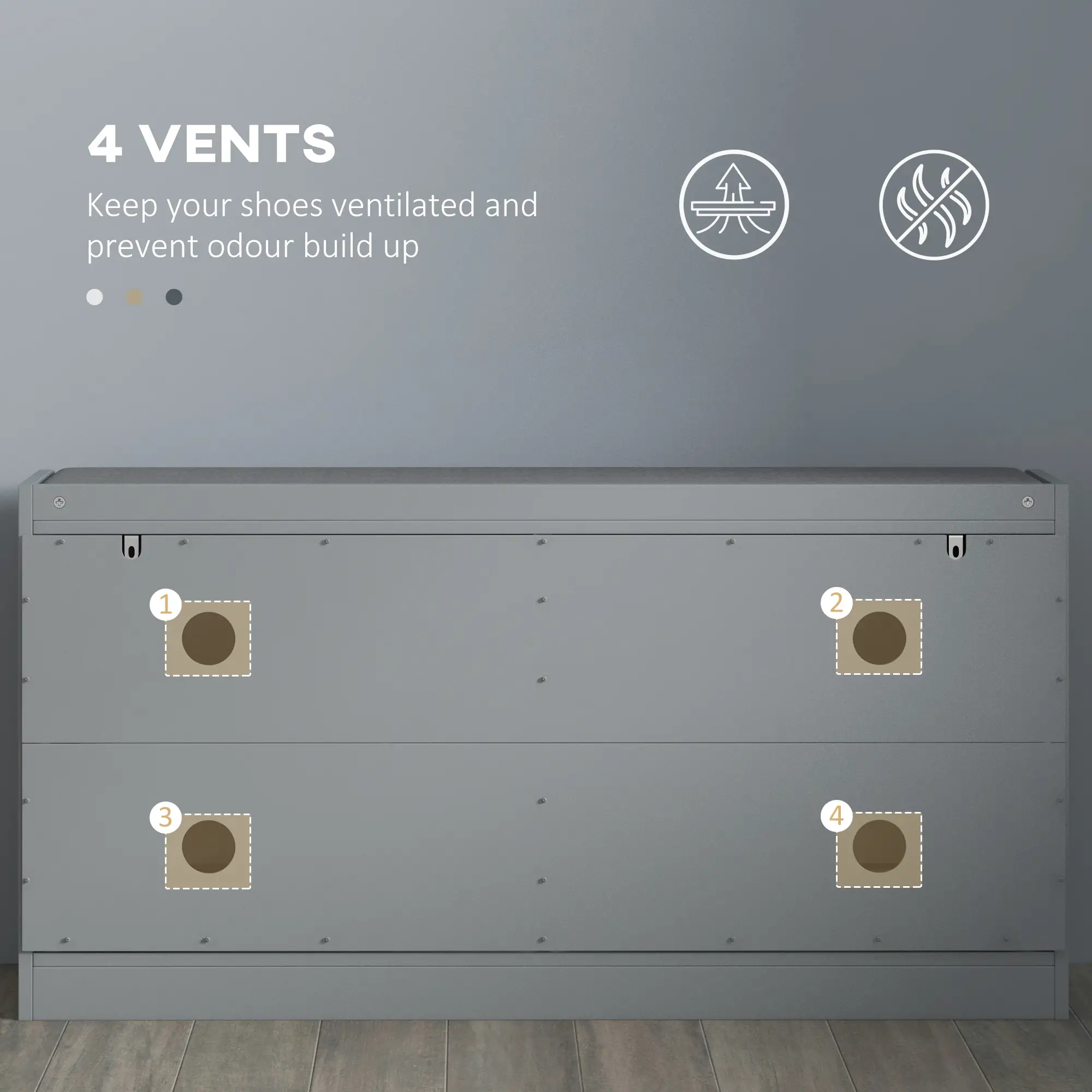 Shoe Storage with Seat, Upholstered Hallway Bench, Shoe Bench with 2 Flip Drawers and 4 Vents for 8 Pairs of Shoes - Image 9