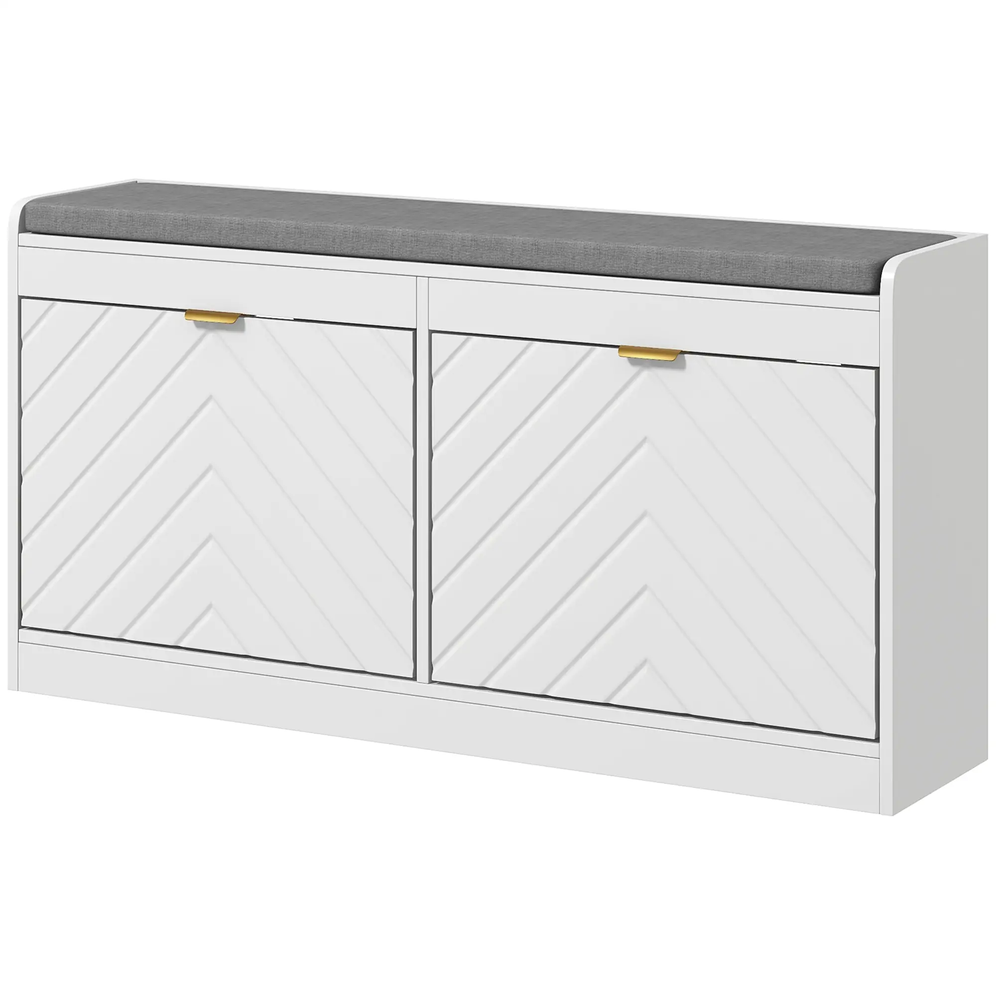 Shoe Storage with Seat, Upholstered Hallway Bench, Shoe Bench with 2 Flip Drawers and 4 Vents for 8 Pairs of Shoes