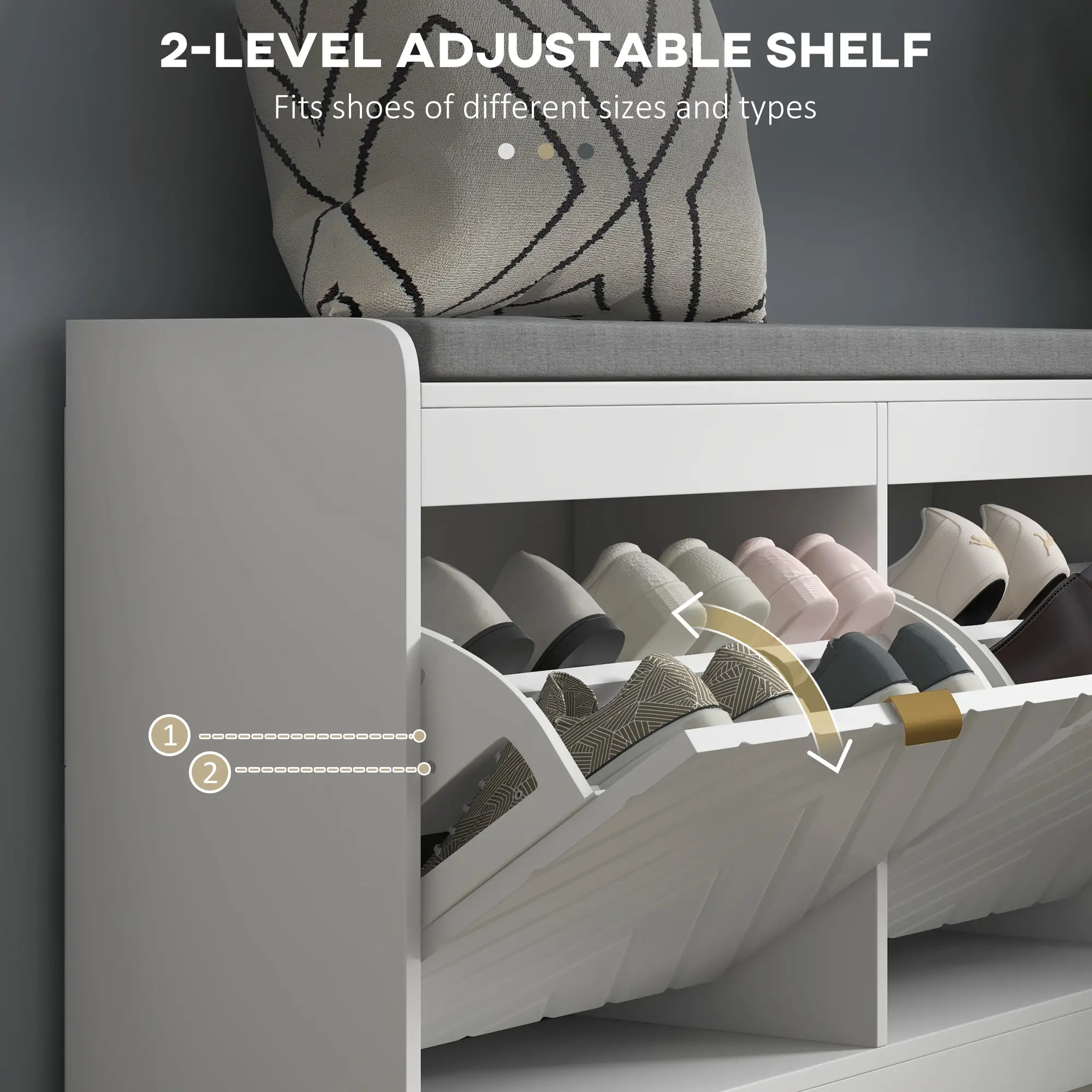 Shoe Storage with Seat, Upholstered Hallway Bench, Shoe Bench with 2 Flip Drawers and 4 Vents for 8 Pairs of Shoes - Image 5
