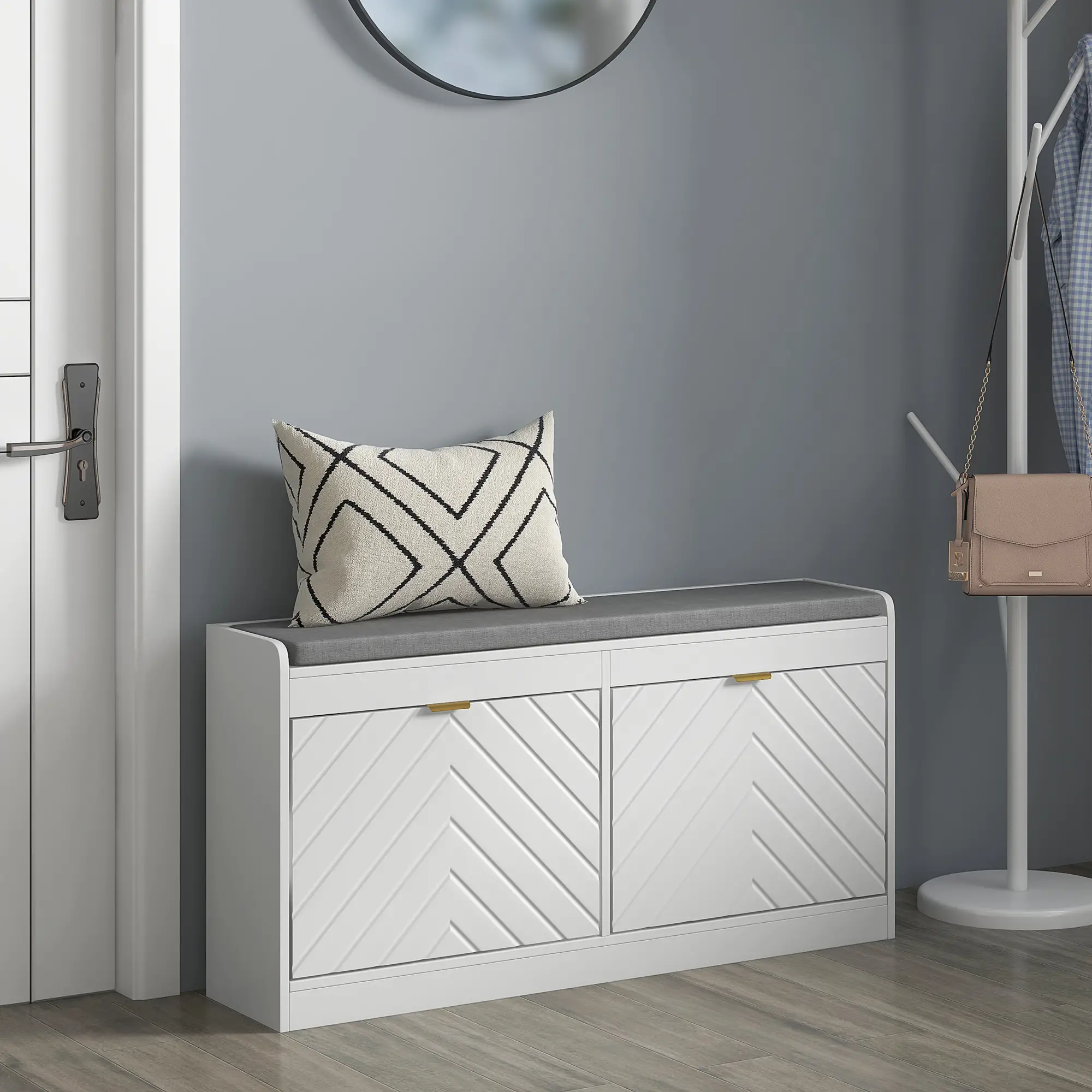 Shoe Storage with Seat, Upholstered Hallway Bench, Shoe Bench with 2 Flip Drawers and 4 Vents for 8 Pairs of Shoes - Image 8