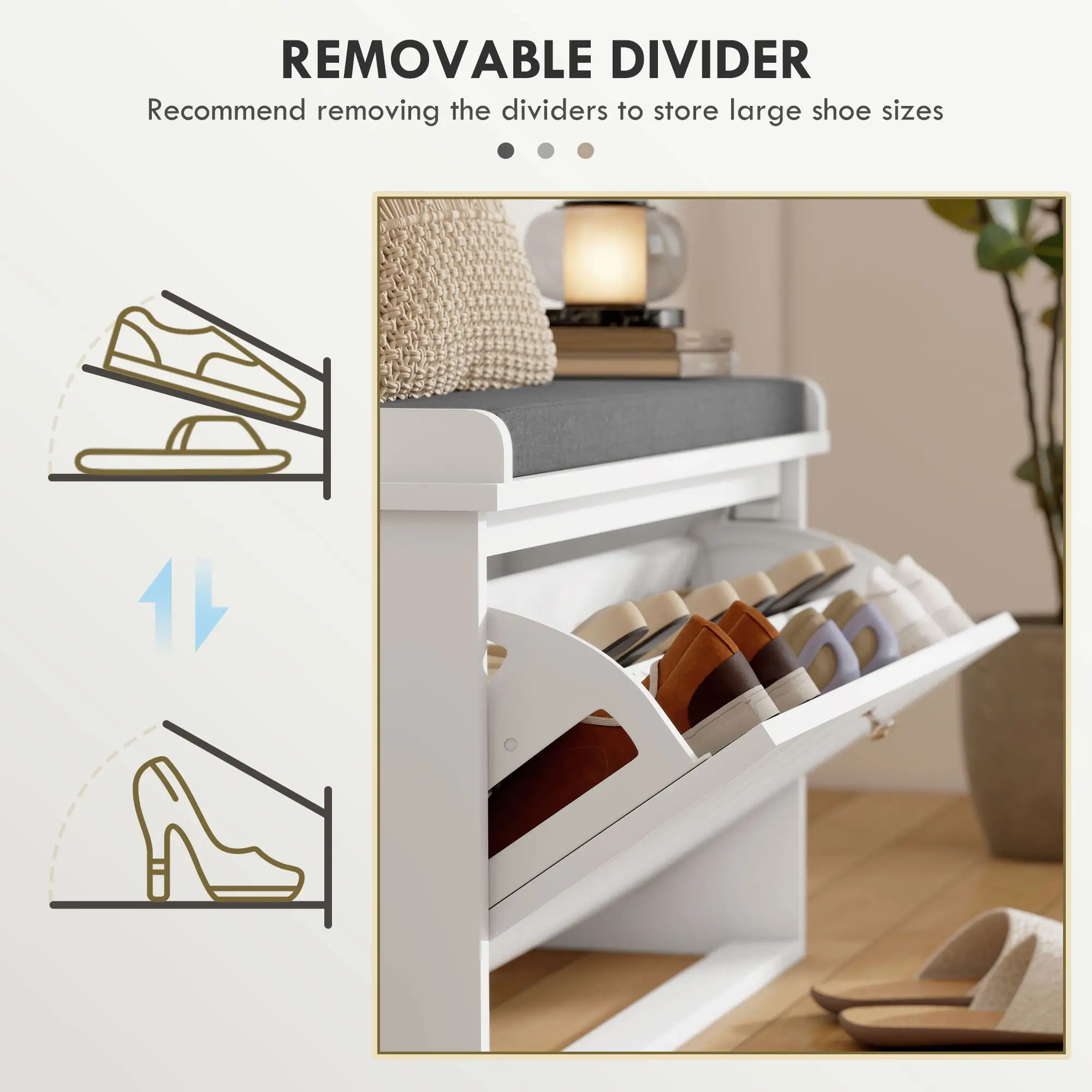 Shoe Storage with Seat, Upholstered Hallway Bench, Shoe Bench with Flip Drawer, Adjustable Shelf for 8 Pairs of Shoes - Image 6