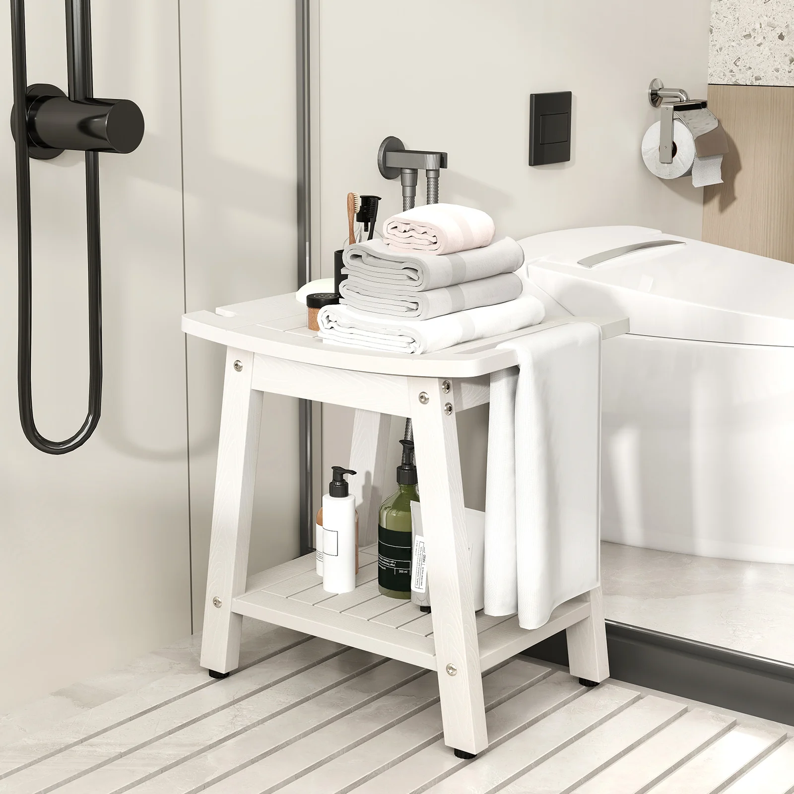 Shower Bench Seat With Handle Shower Head, White - Image 3