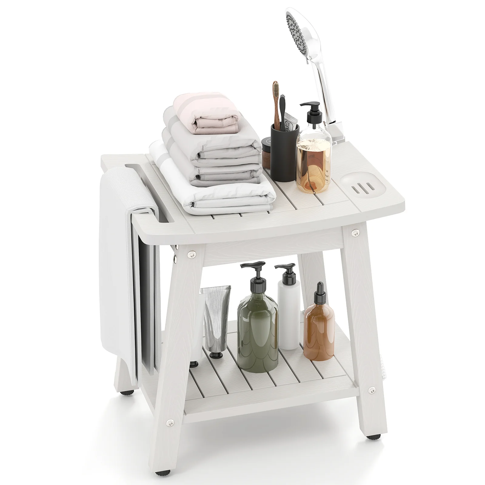 Shower Bench Seat With Handle Shower Head, White - Image 5