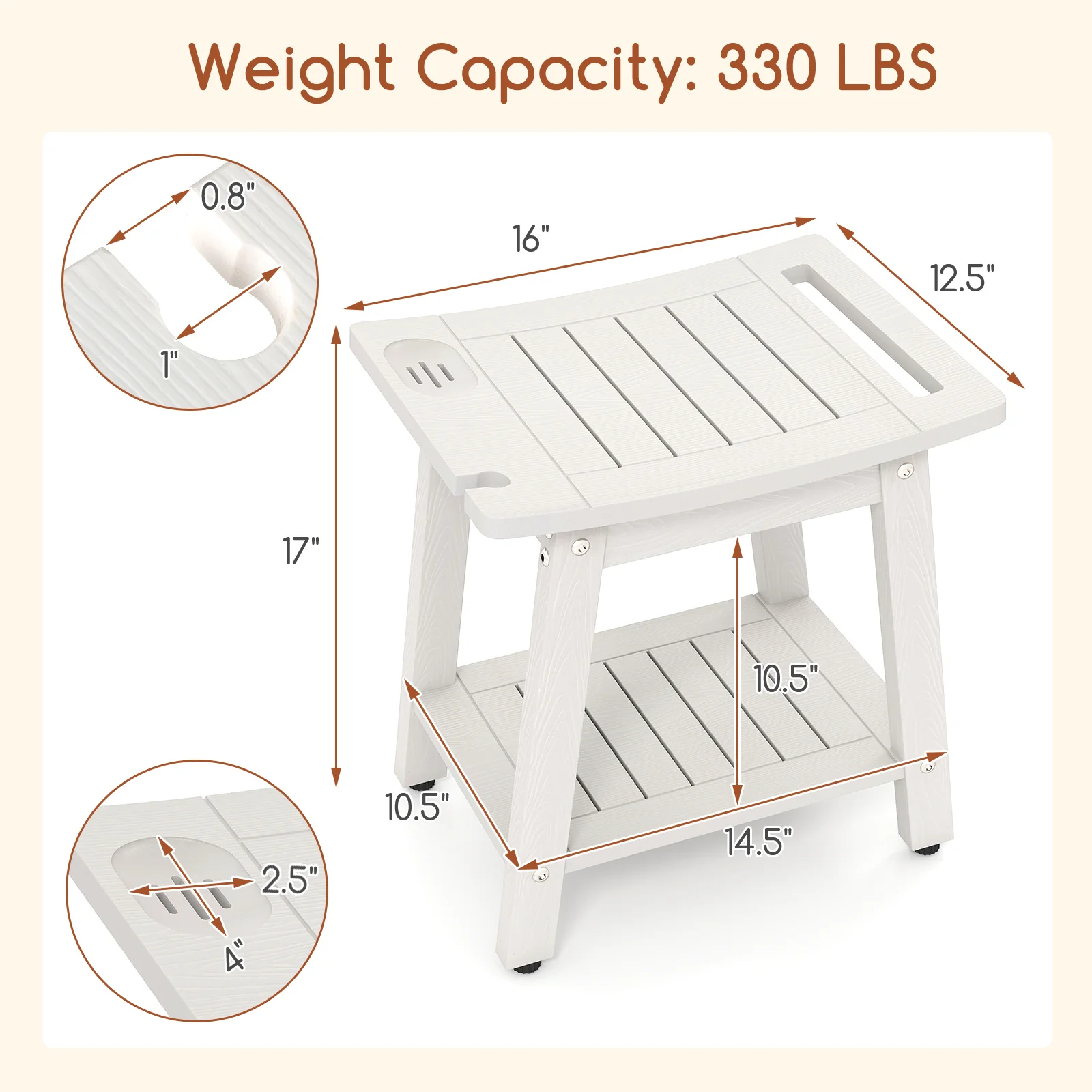 Shower Bench Seat With Handle Shower Head, White - Image 6