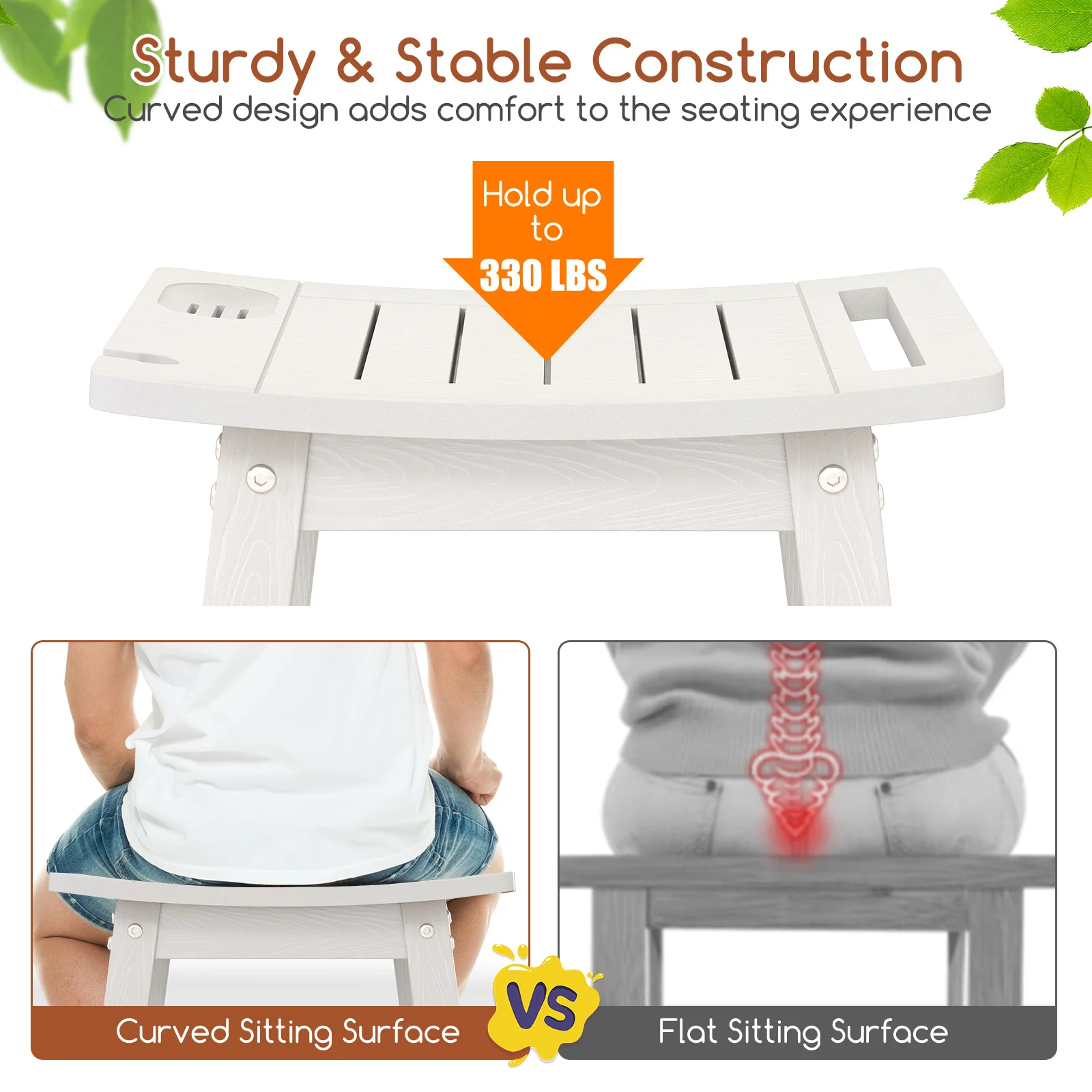 Shower Bench Seat With Handle Shower Head, White - Image 8