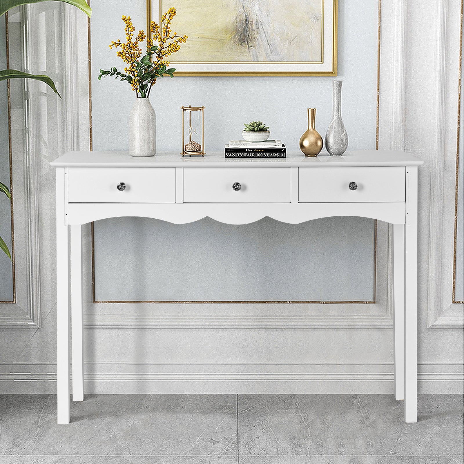Side Sofa Table With Storage, 3 Drawers, White - Image 8
