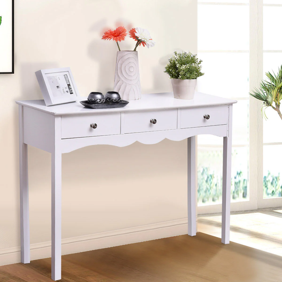 Side Sofa Table With Storage, 3 Drawers, White - Image 9