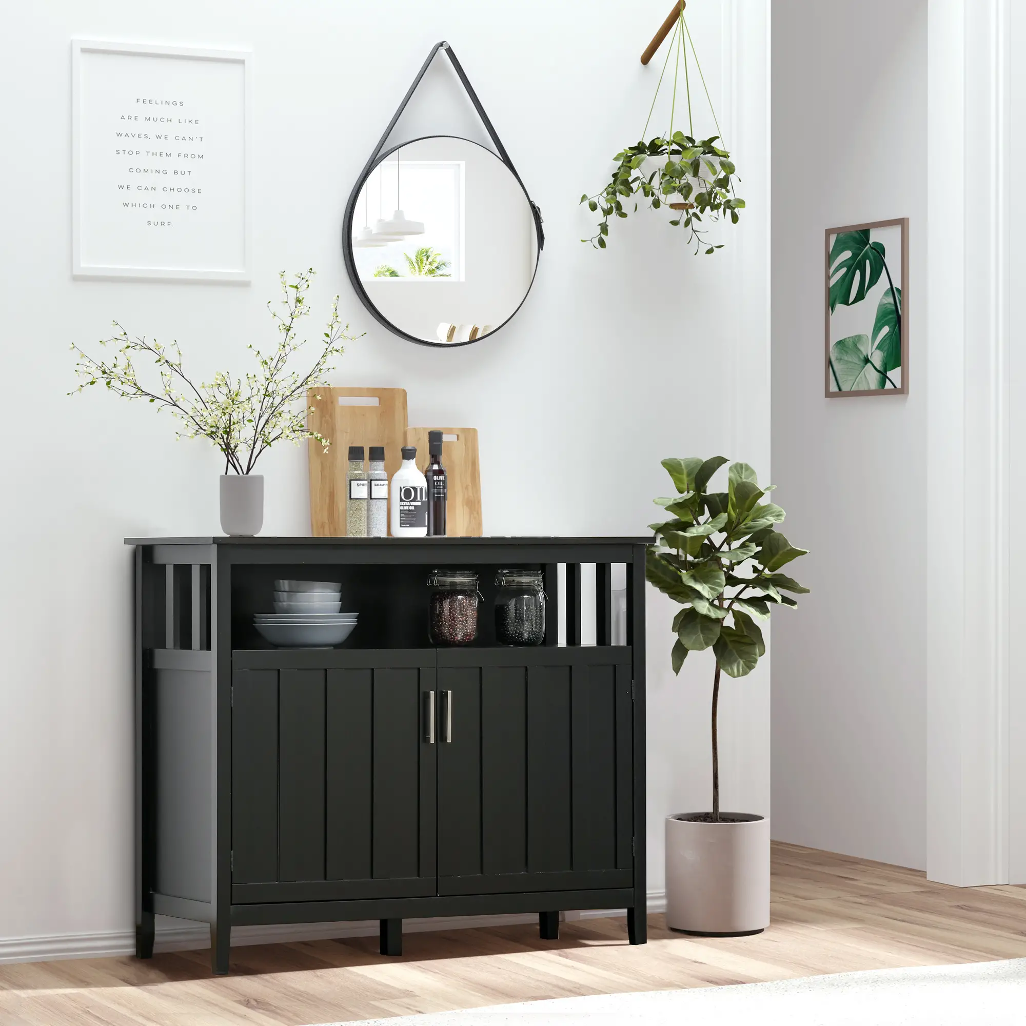 Sideboard Buffet, 2 Doors, Adjustable Shelves, Kitchen Dining, Black - Image 2