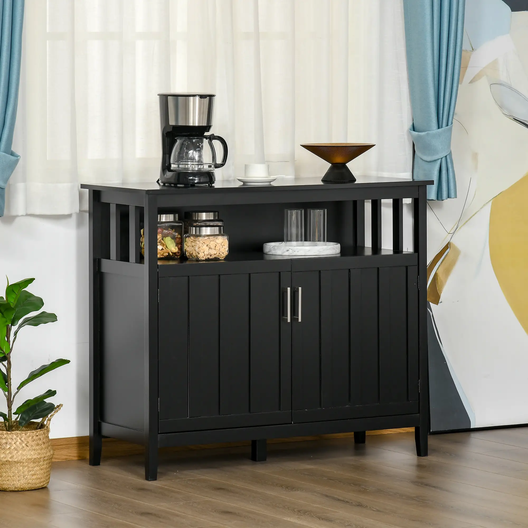 Sideboard Buffet, 2 Doors, Adjustable Shelves, Kitchen Dining, Black - Image 4