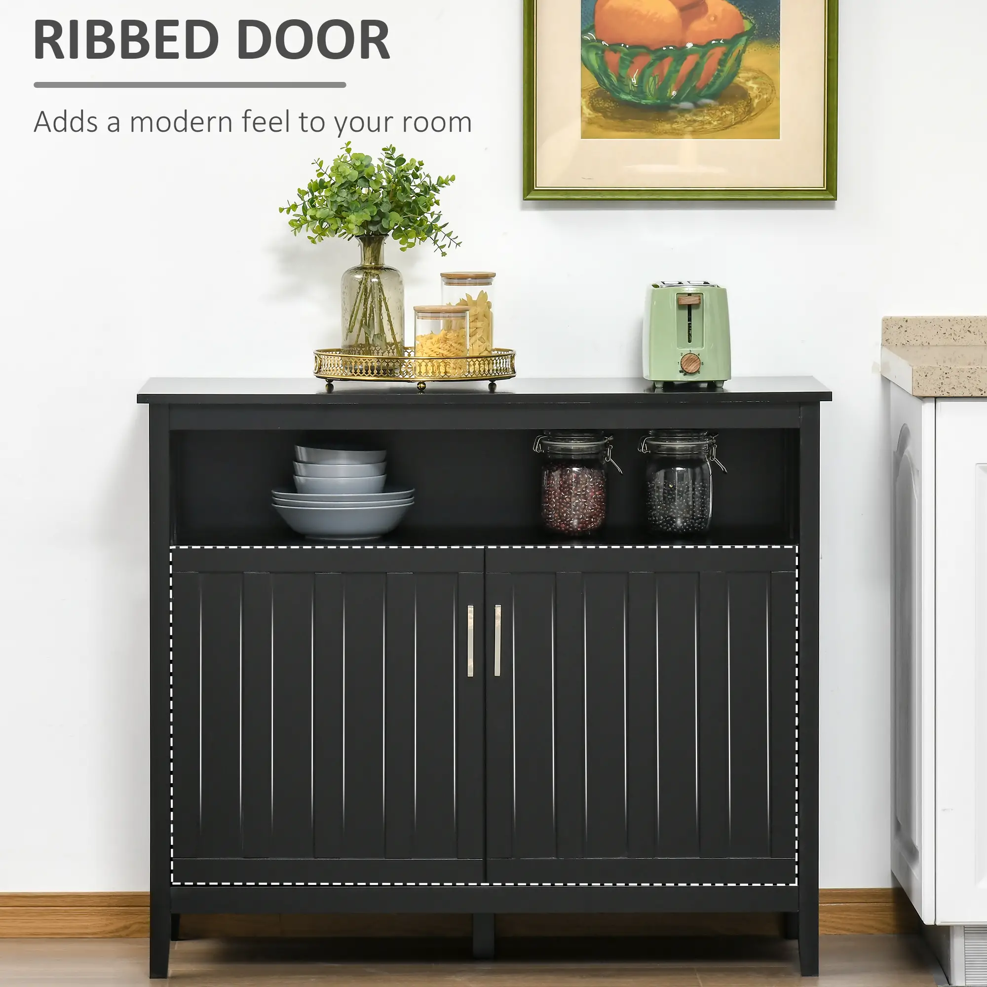 Sideboard Buffet, 2 Doors, Adjustable Shelves, Kitchen Dining, Black - Image 7