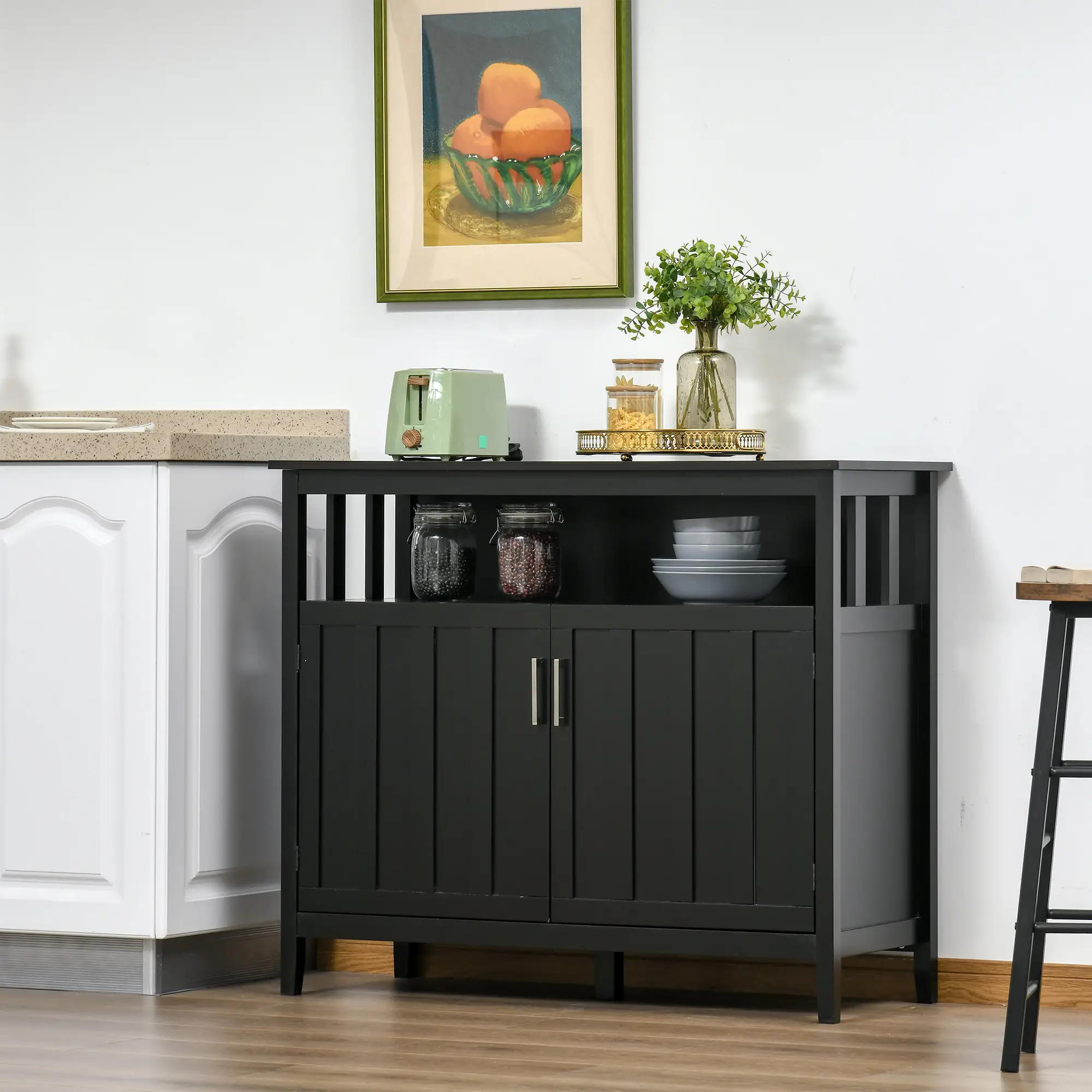 Sideboard Buffet, 2 Doors, Adjustable Shelves, Kitchen Dining, Black - Image 8