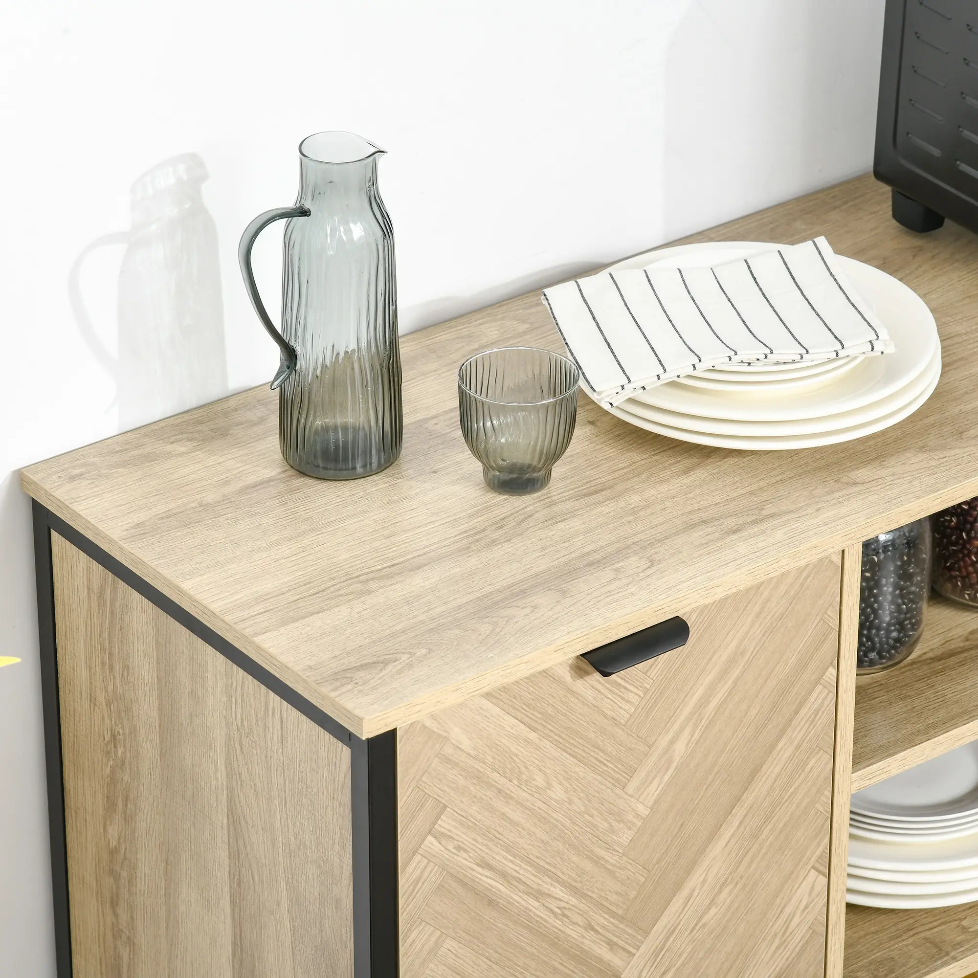 Sideboard Buffet Cabinet, 2 Doors, Adjustable Shelves, Oak Tone - Image 10