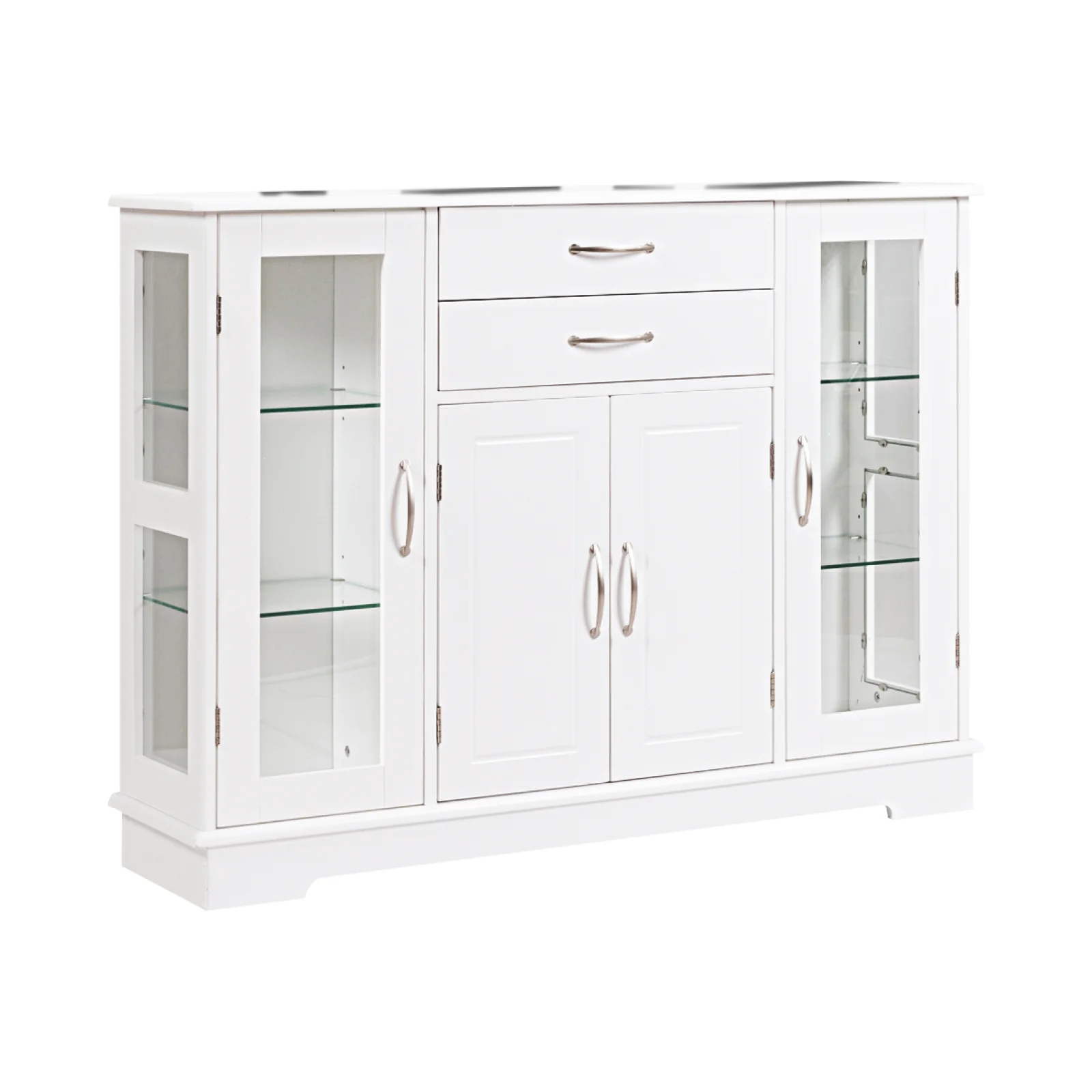 Sideboard Buffet Cabinet, 2 Drawers, Glass Doors, White - Image 5
