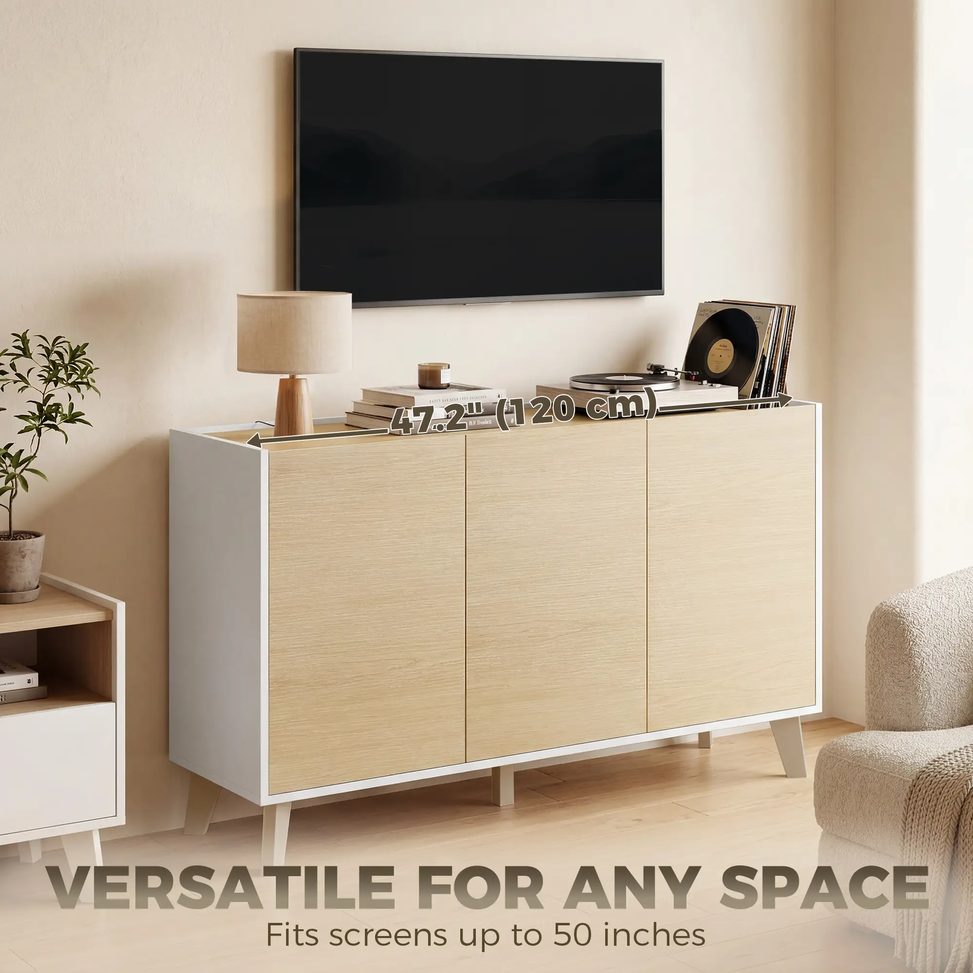 Sideboard Buffet Cabinet, 47" Modern Kitchen Storage Cabinet with 6 Compartments, Soft-Close Doors, Natural Wood Effect - Image 10
