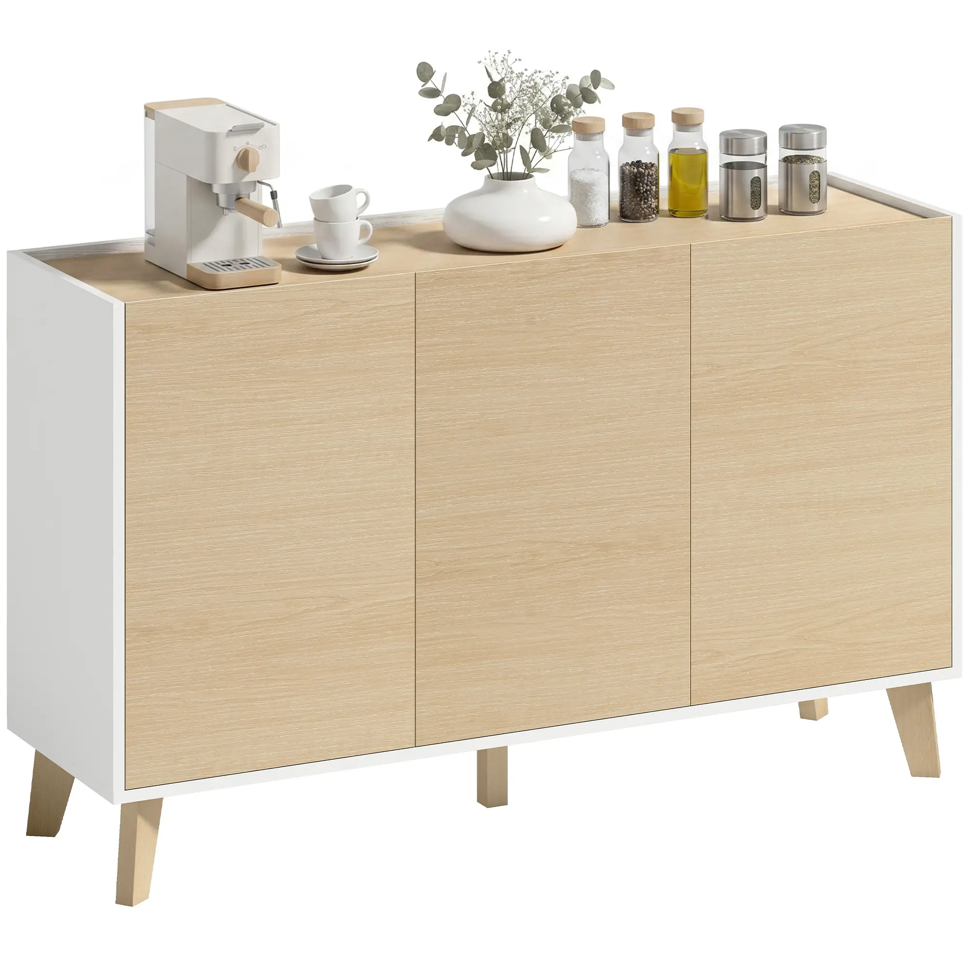 Sideboard Buffet Cabinet, 47" Modern Kitchen Storage Cabinet with 6 Compartments, Soft-Close Doors, Natural Wood Effect - Image 11