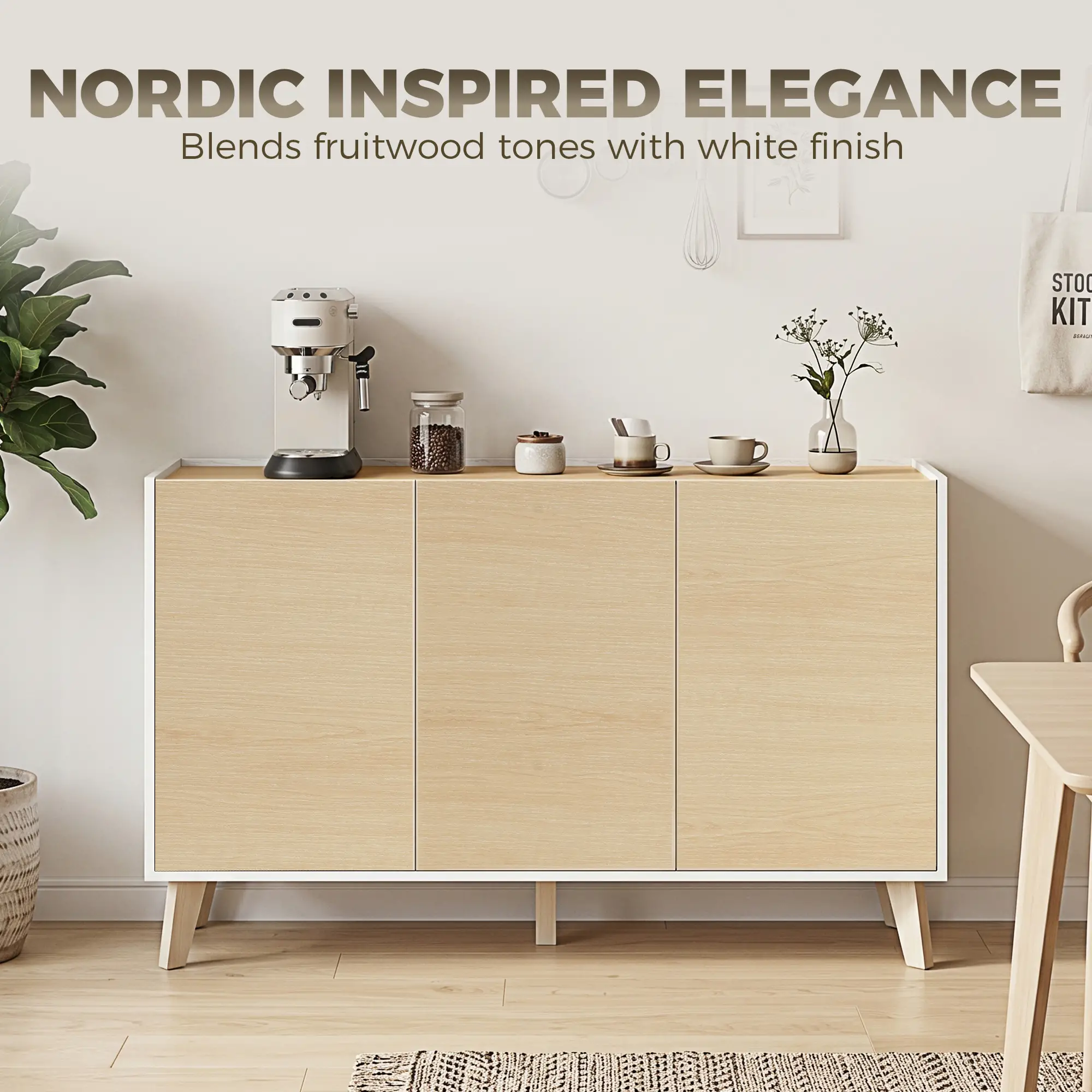 Sideboard Buffet Cabinet, 47" Modern Kitchen Storage Cabinet with 6 Compartments, Soft-Close Doors, Natural Wood Effect - Image 4