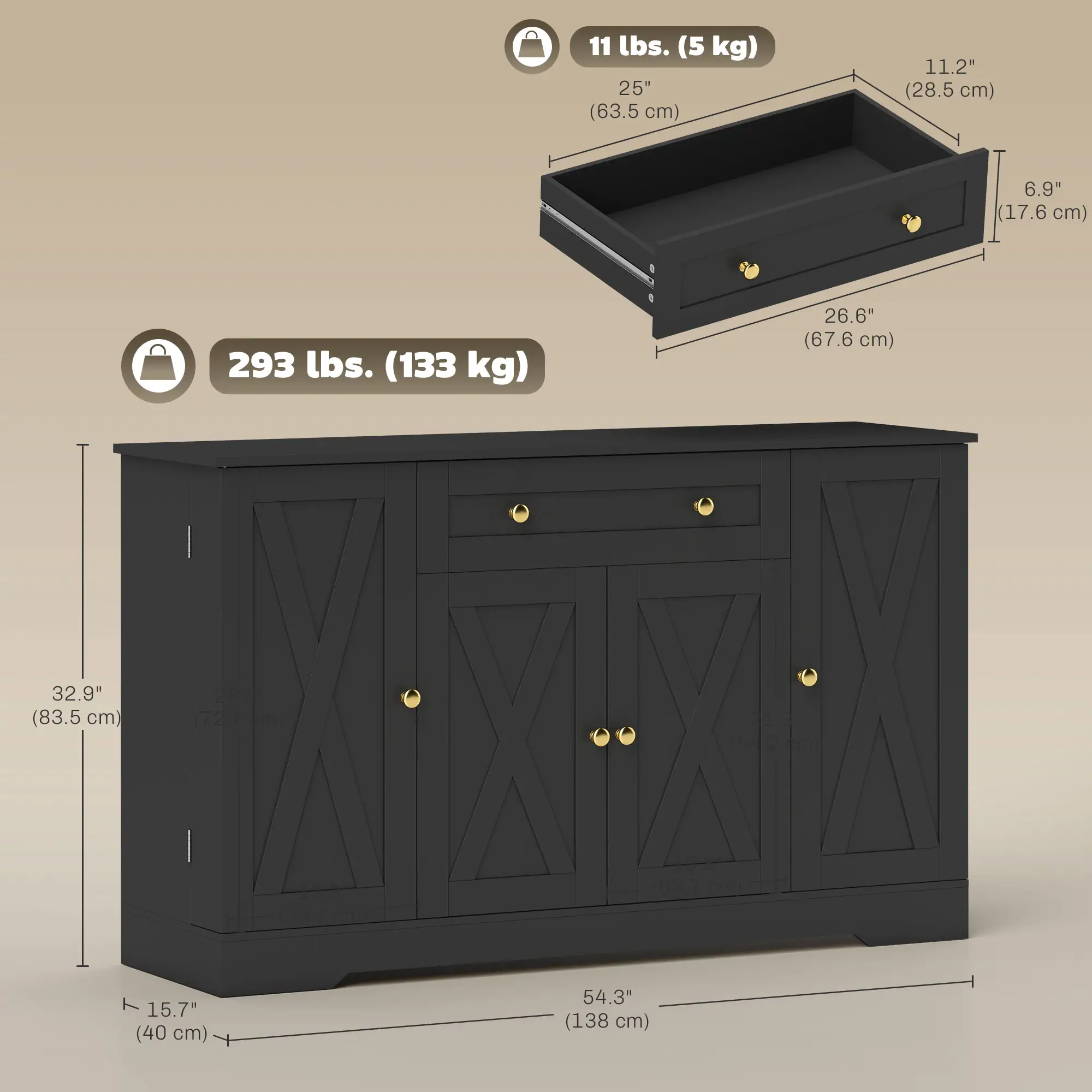 Sideboard Buffet Cabinet, Farmhouse Coffee Bar, Black - Image 3