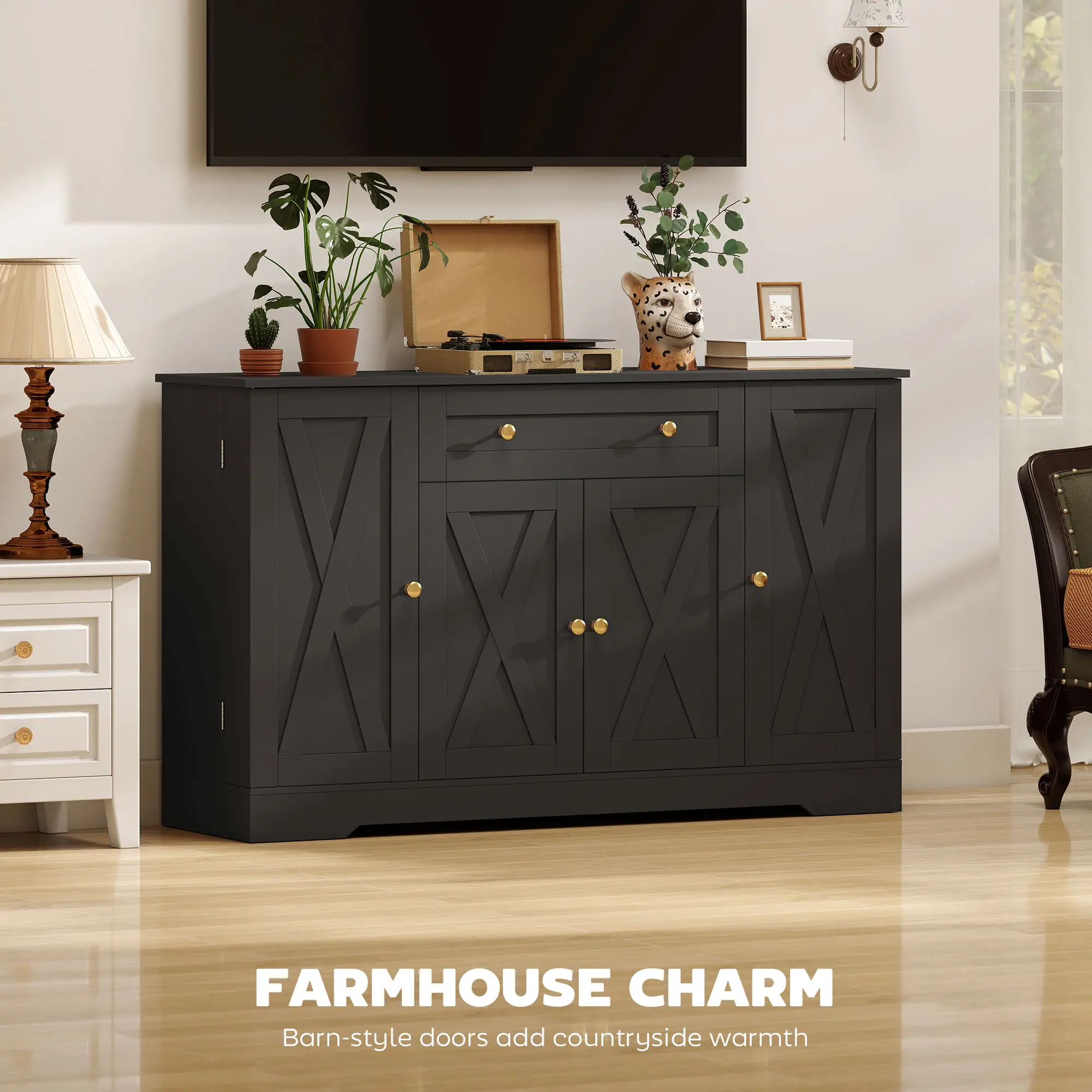 Sideboard Buffet Cabinet, Farmhouse Coffee Bar, Black - Image 9
