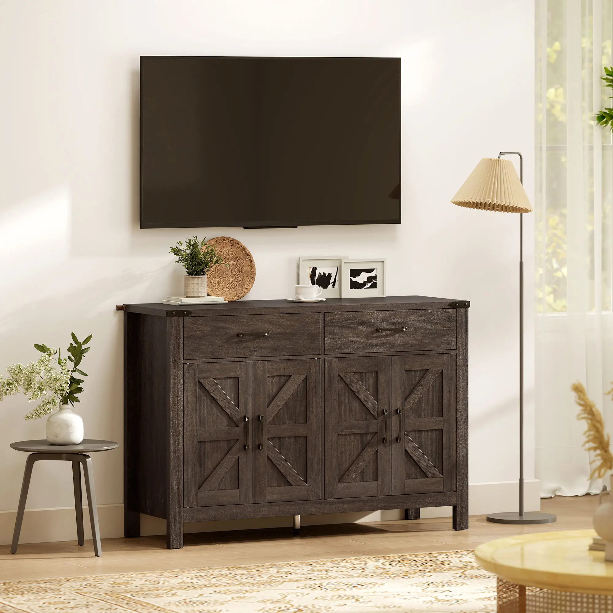 Sideboard Buffet Cabinet, Farmhouse Kitchen Storage, 2 Drawers and Shelves - Image 10
