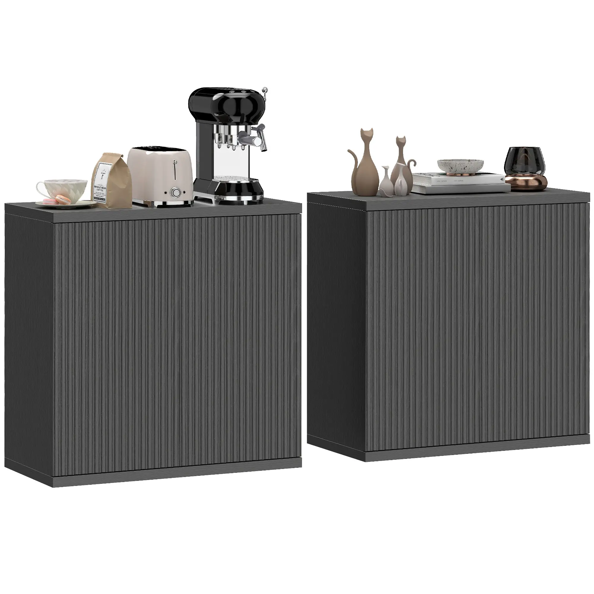 Sideboard Buffet Cabinet Set Of 2, Kitchen Cabinet, Distressed Black Grey - Image 11