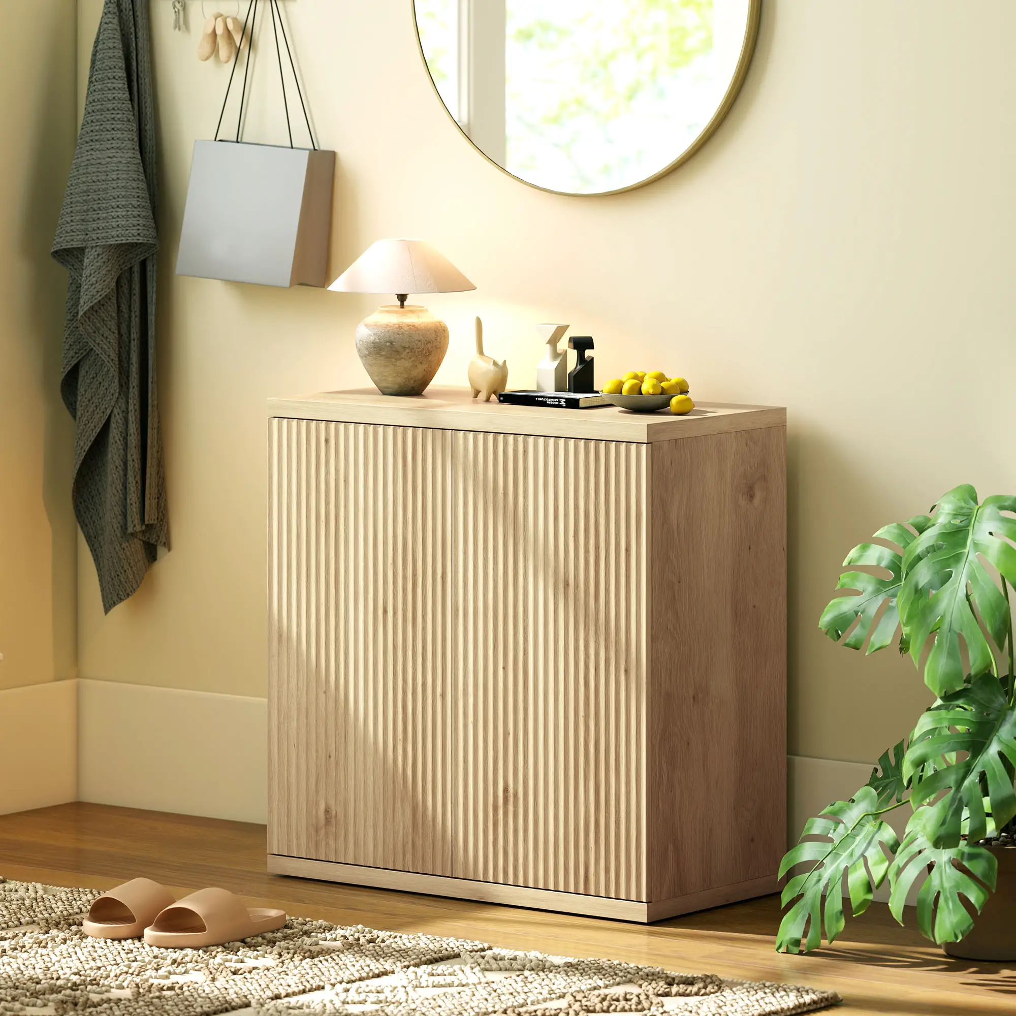 Sideboard Buffet Cabinet Set Of 2, Kitchen Cabinet, Oak - Image 10