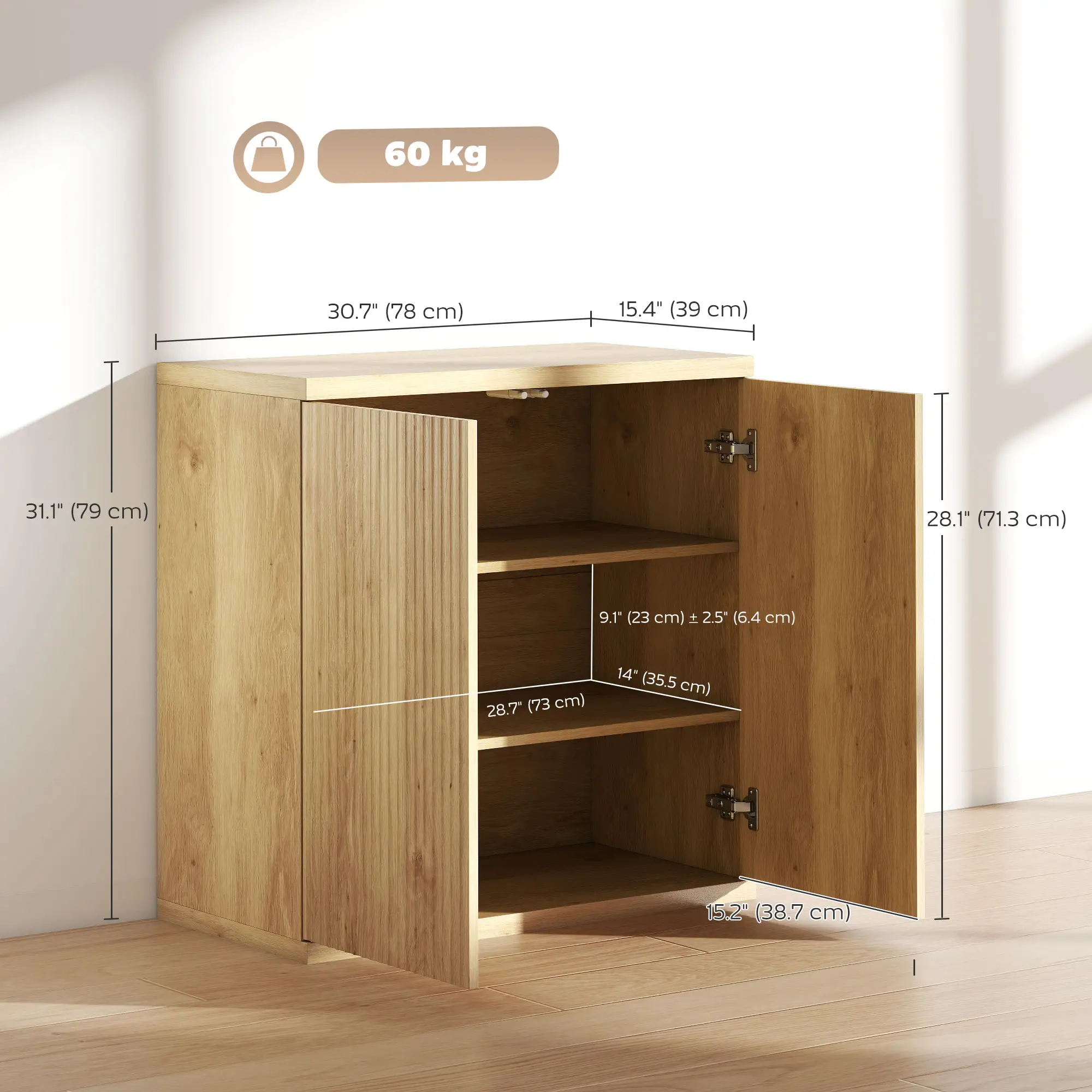 Sideboard Buffet Cabinet Set Of 2, Kitchen Cabinet, Oak - Image 3