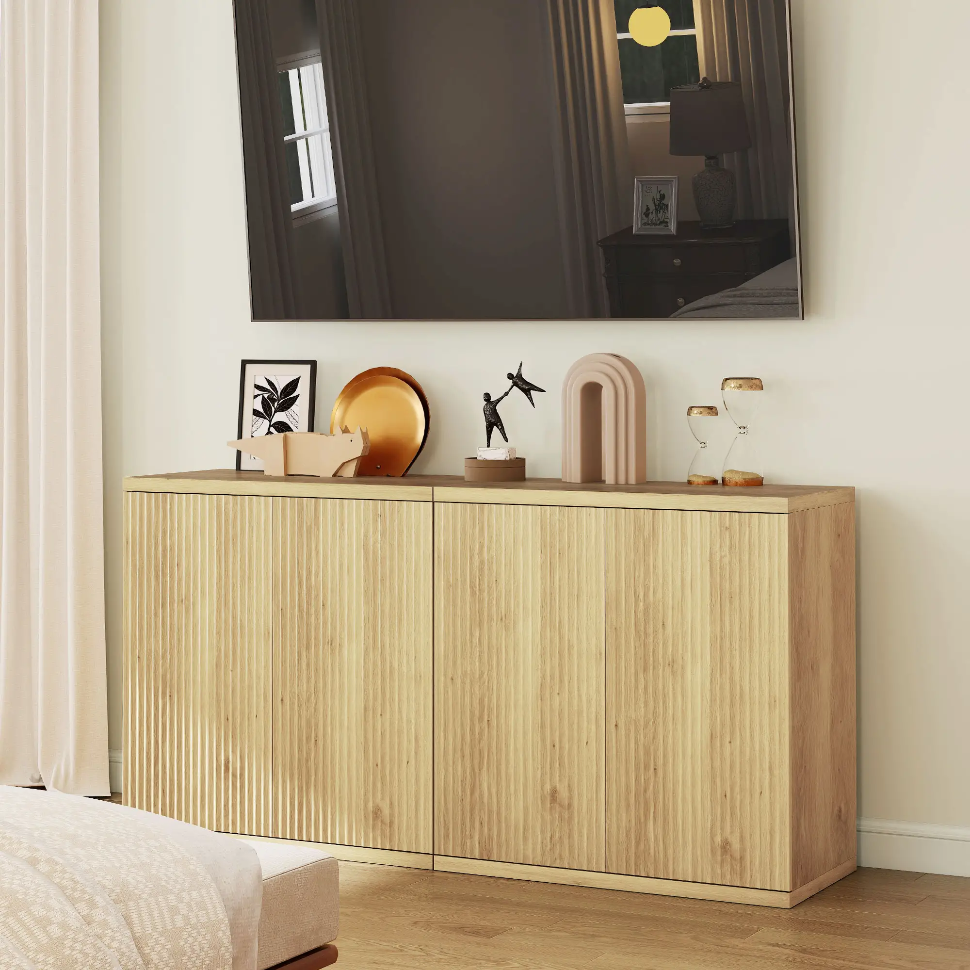 Sideboard Buffet Cabinet Set Of 2, Kitchen Cabinet, Oak - Image 8