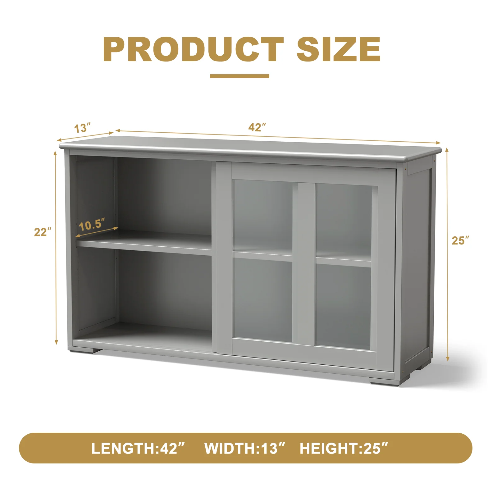 Sideboard Buffet Cabinet, Sliding Door, Gray - Image 5