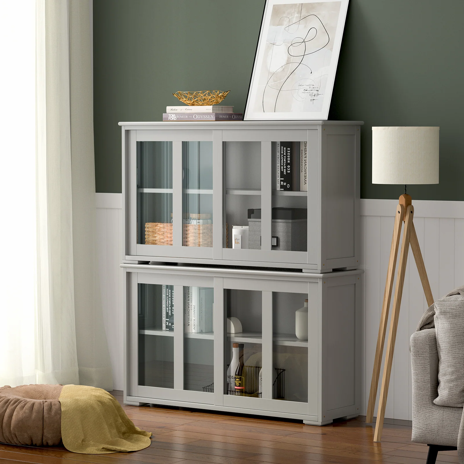 Sideboard Buffet Cabinet, Sliding Door, Gray - Image 8