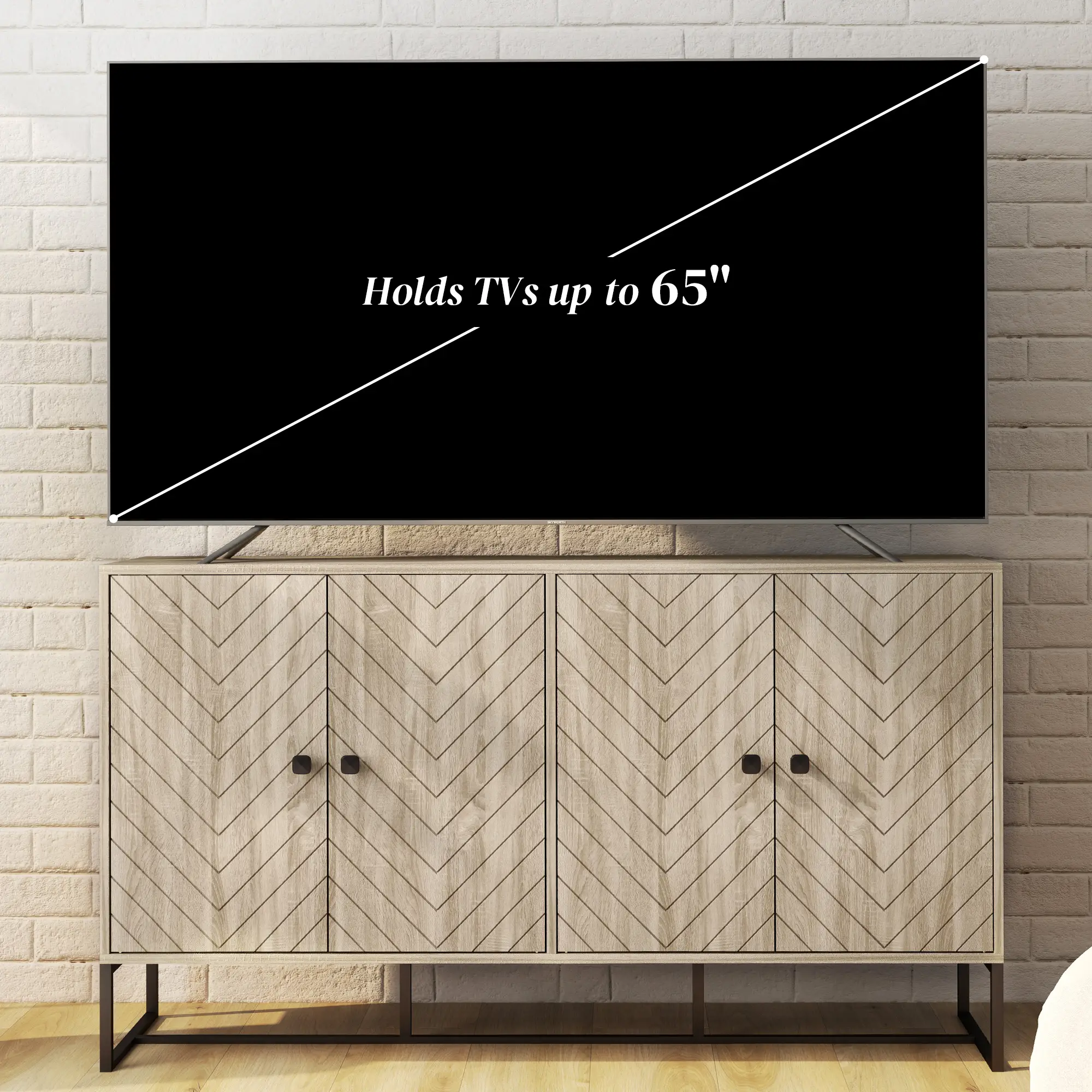 Sideboard Buffet Cabinet with 2 Adjustable Shelves and Steel Base, TV Stand, Coffee Bar Cabinet for Living Room, Oak - Image 6