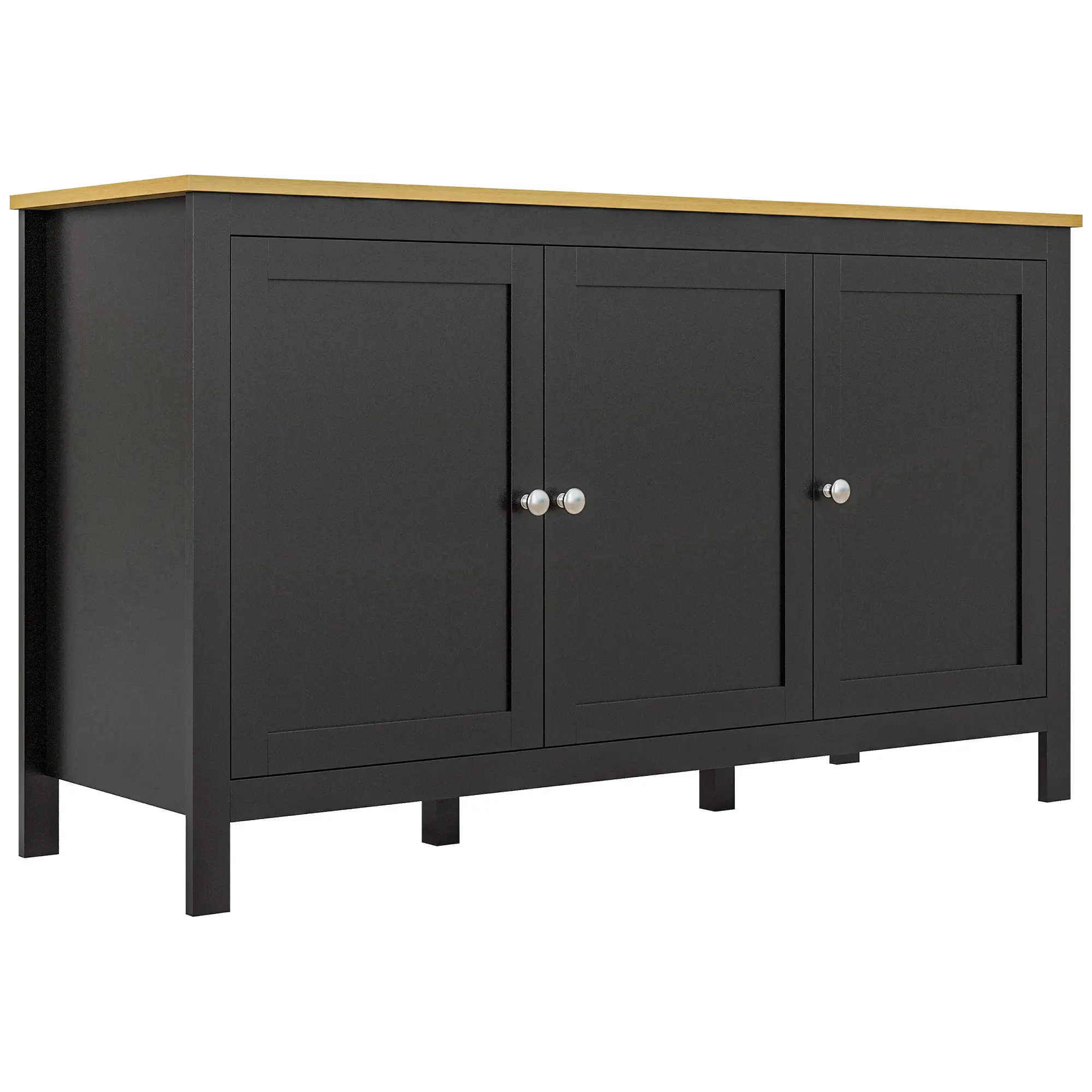 Sideboard, Buffet Cabinet with Doors, Adjustable Shelves, Natural, Black