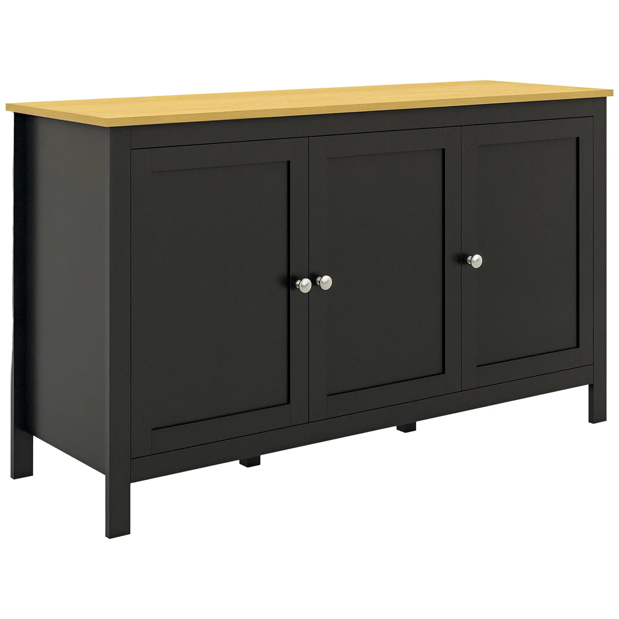 Sideboard, Buffet Cabinet with Doors, Adjustable Shelves, Natural, Black - Image 11