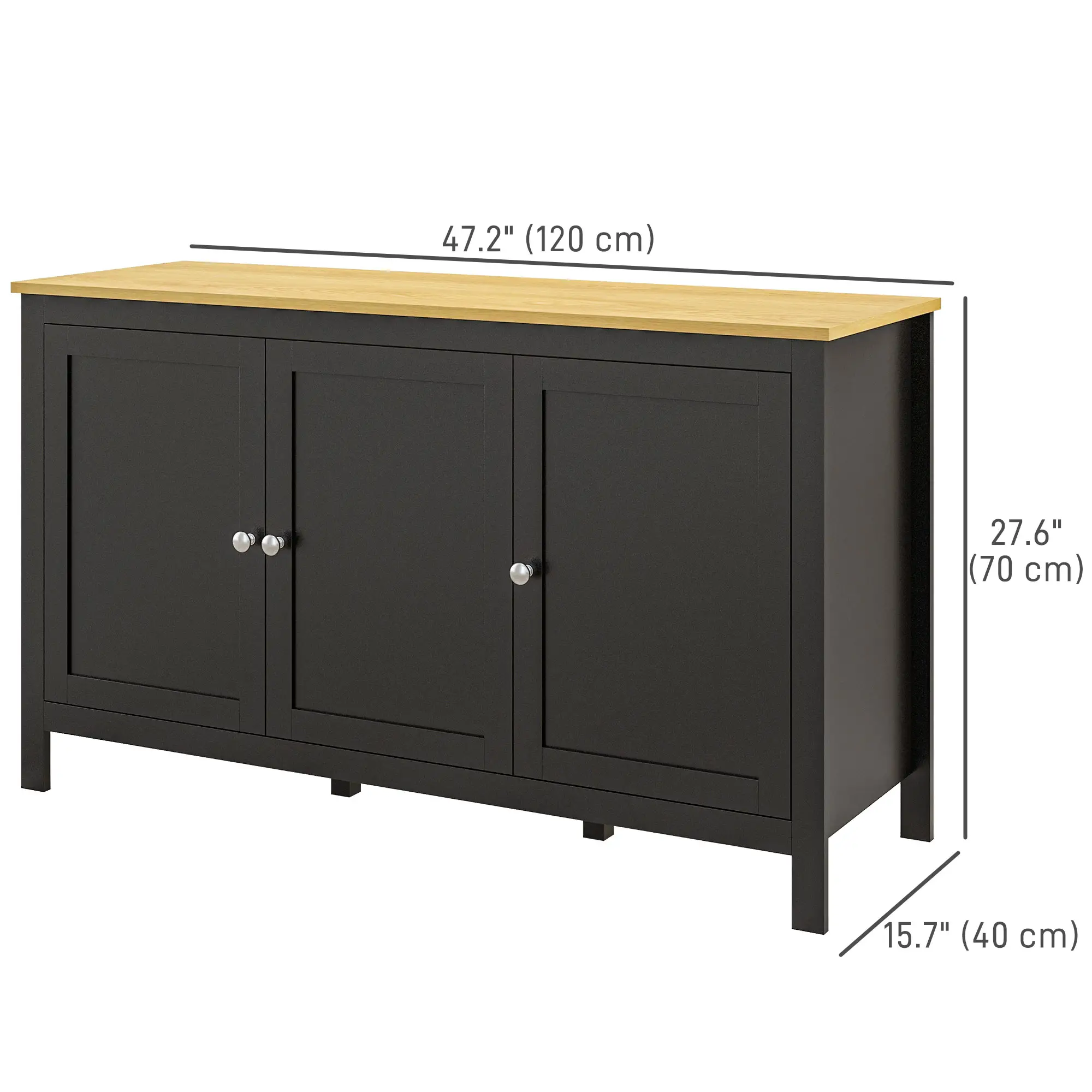 Sideboard, Buffet Cabinet with Doors, Adjustable Shelves, Natural, Black - Image 3